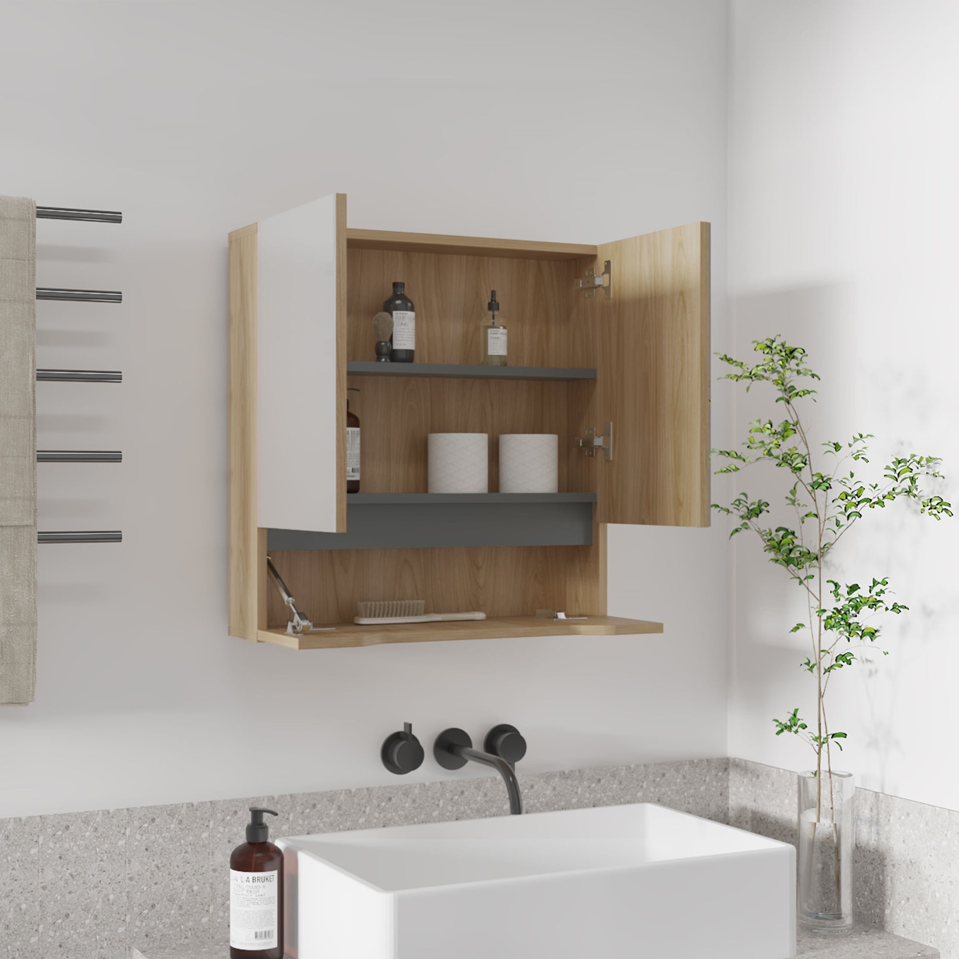 Gabinete De Baño Laurent 62X60 Rta Fresno Eu Plomo