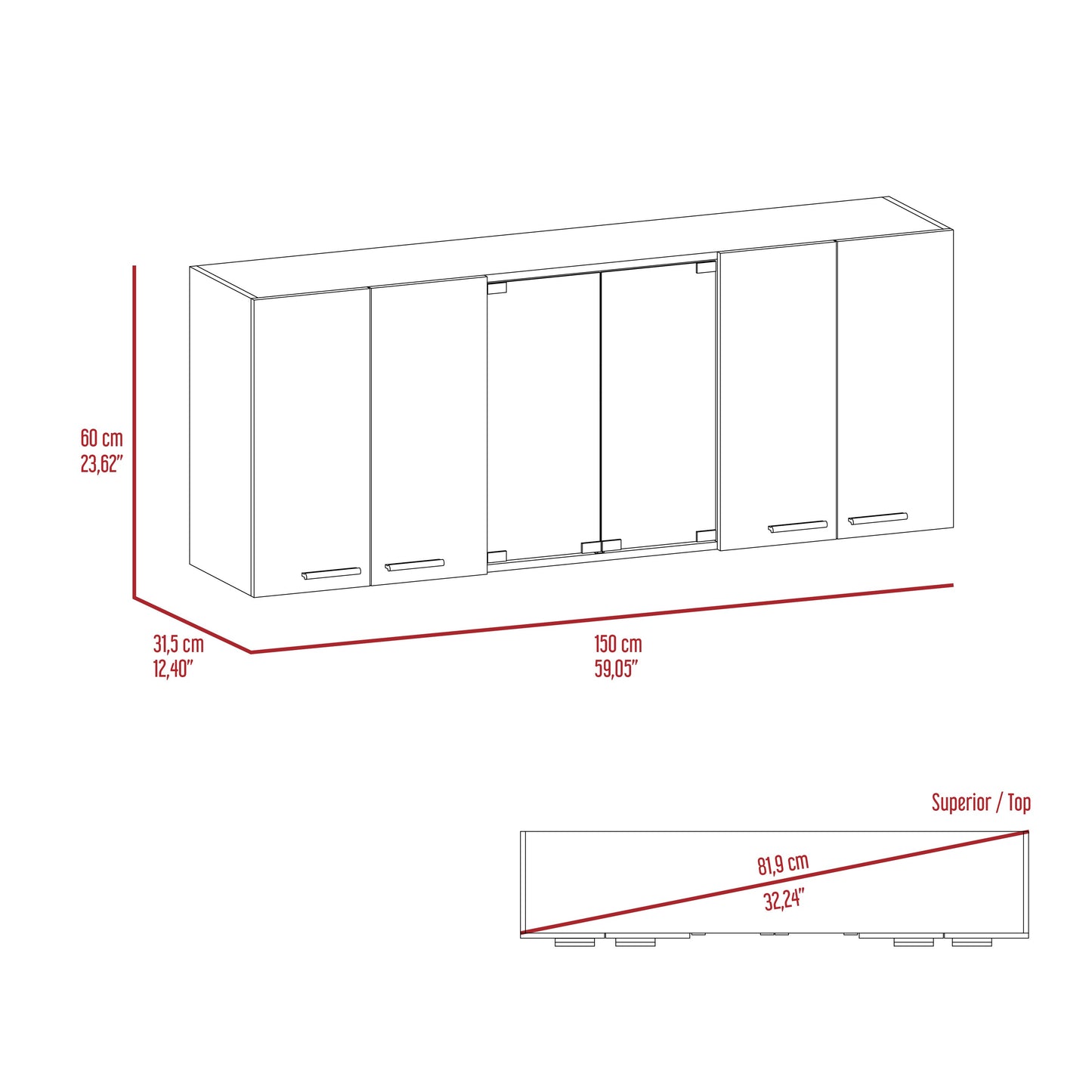 Gabinete Superior 150 Vidrio 60X150X31 Rta Blanco