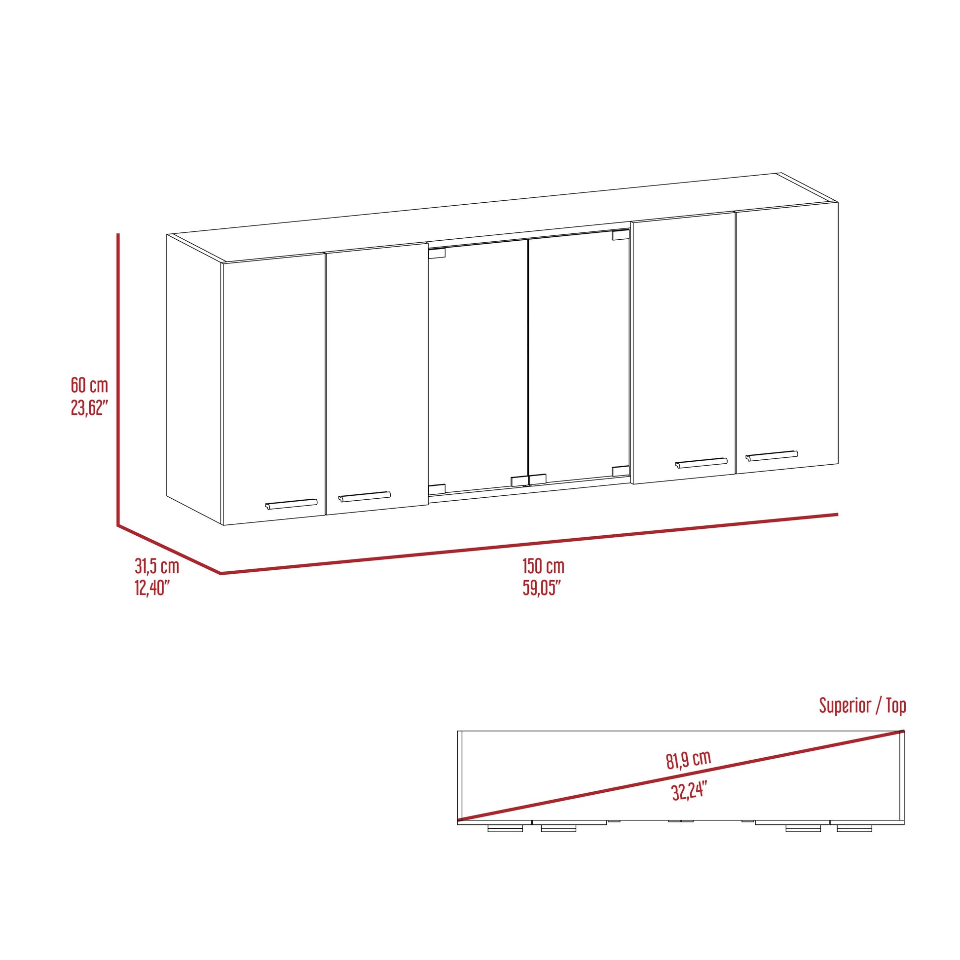 Gabinete Superior 150 Vidrio 60X150X31 Rta Blanco
