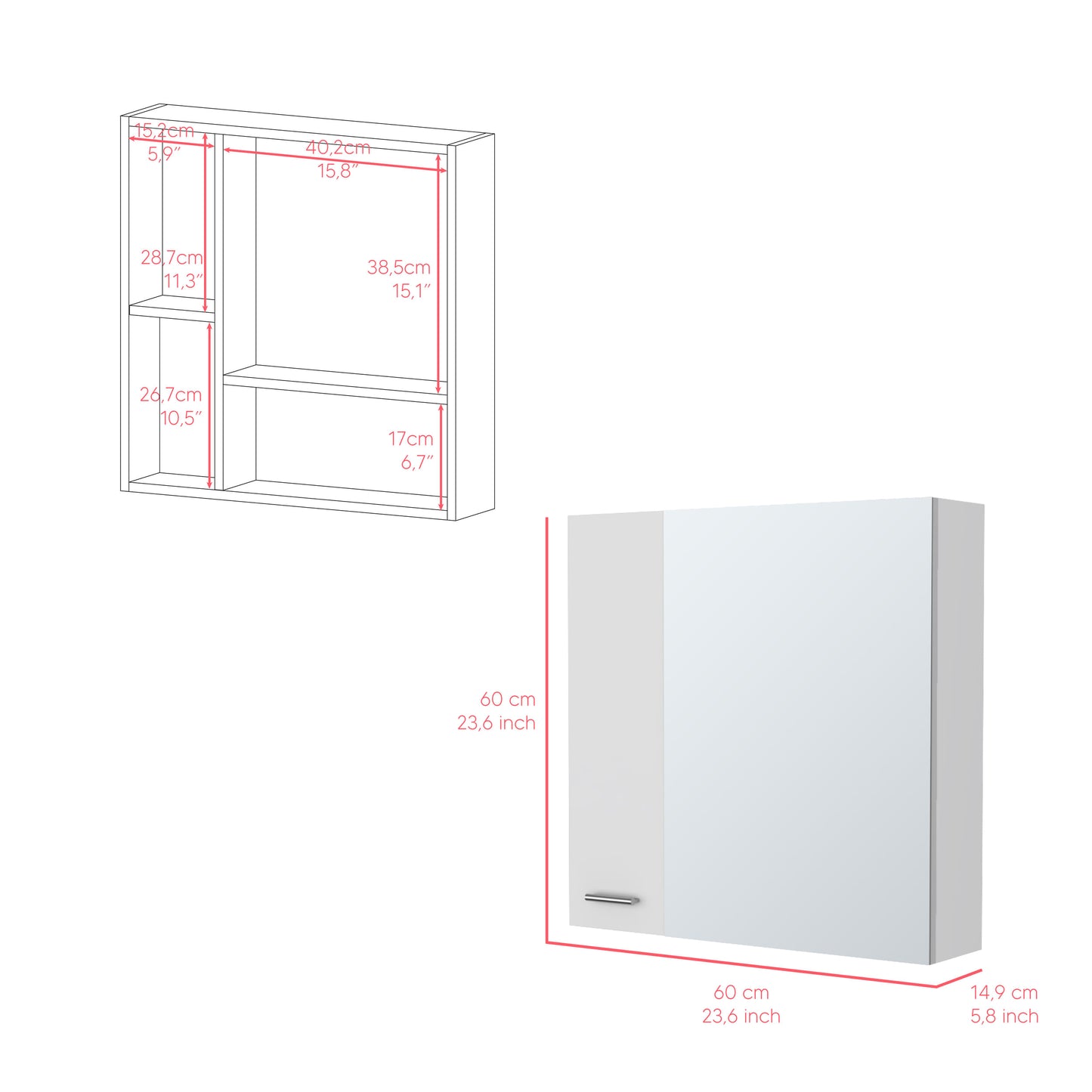 Gabinete De Baño Sines 60X60X14 Rta Blanco Zf