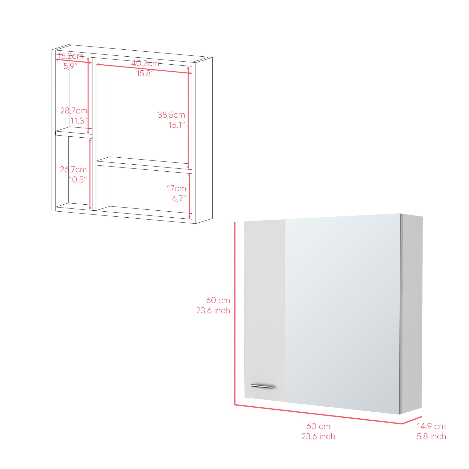 Gabinete De Baño Sines 60X60X14 Rta Blanco Zf