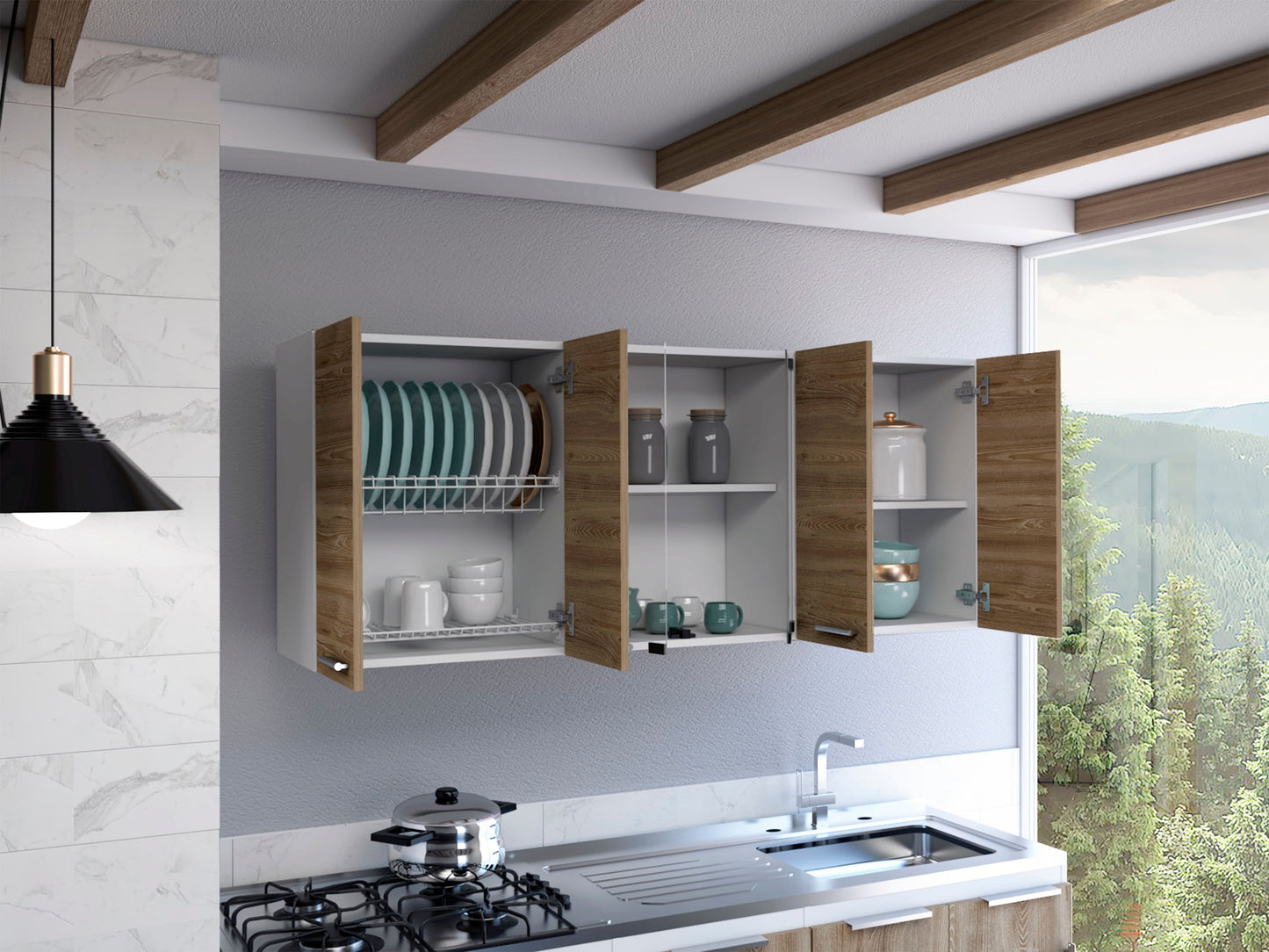 Gabinede De Cocina Superior 150 Vidrio Rta Blanco + Miel