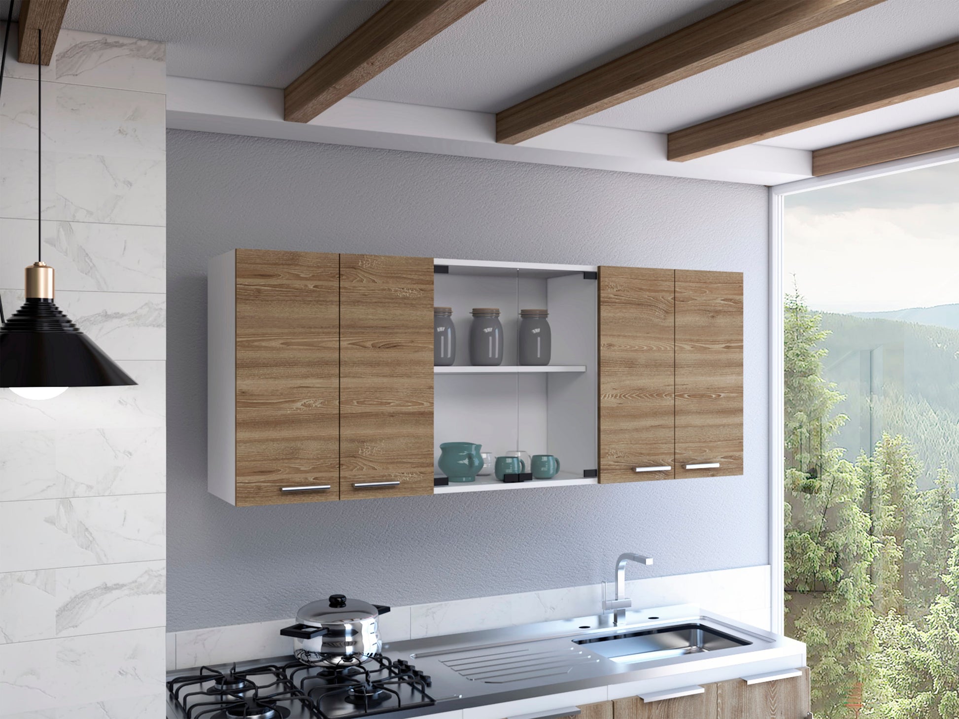 Gabinede De Cocina Superior 150 Vidrio Rta Blanco + Miel