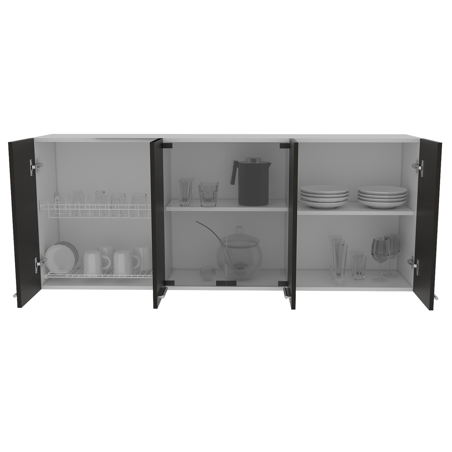 Gabinete Superior Cocina 150 Vidrio Rta Blanco + Wengue
