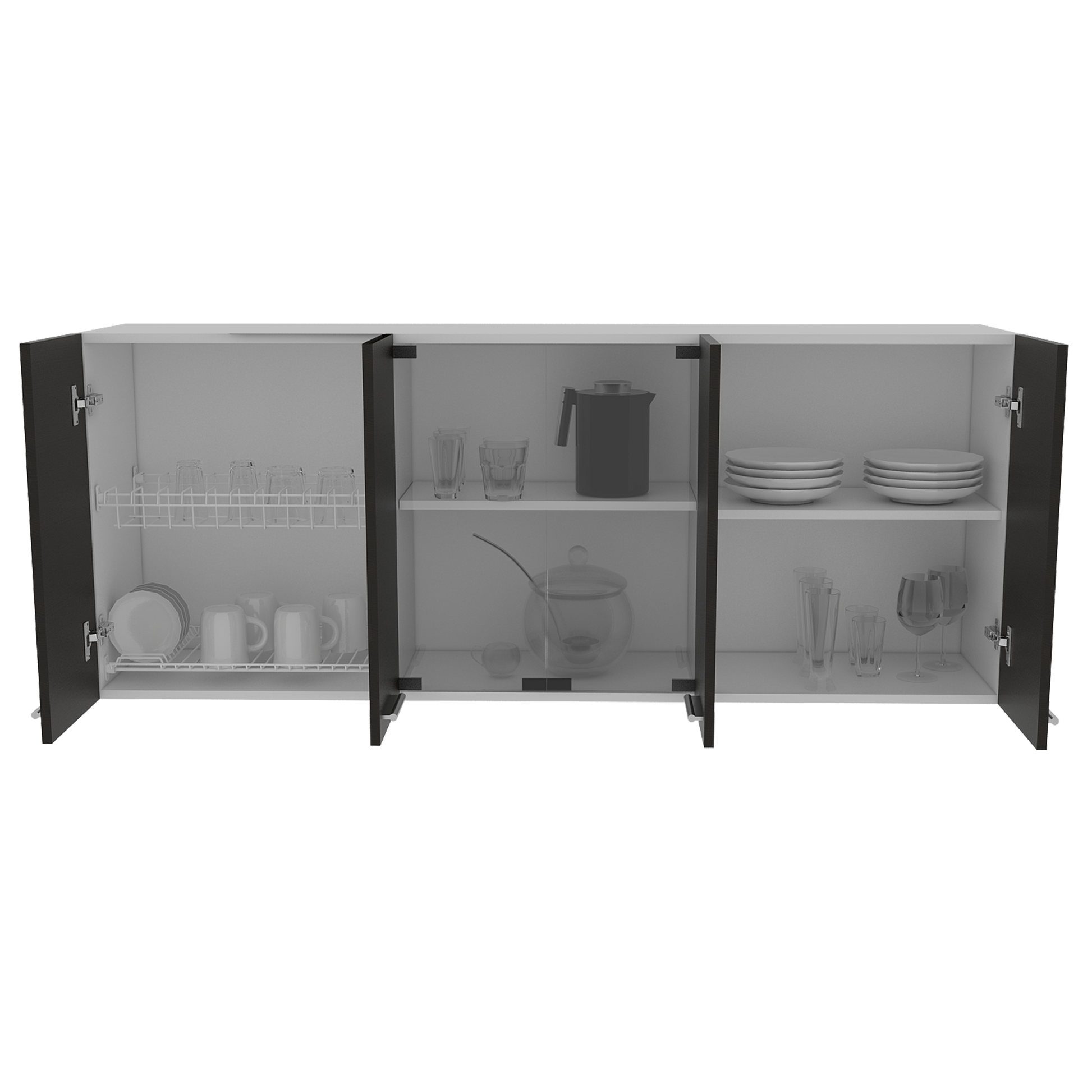 Gabinete Superior Cocina 150 Vidrio Rta Blanco + Wengue