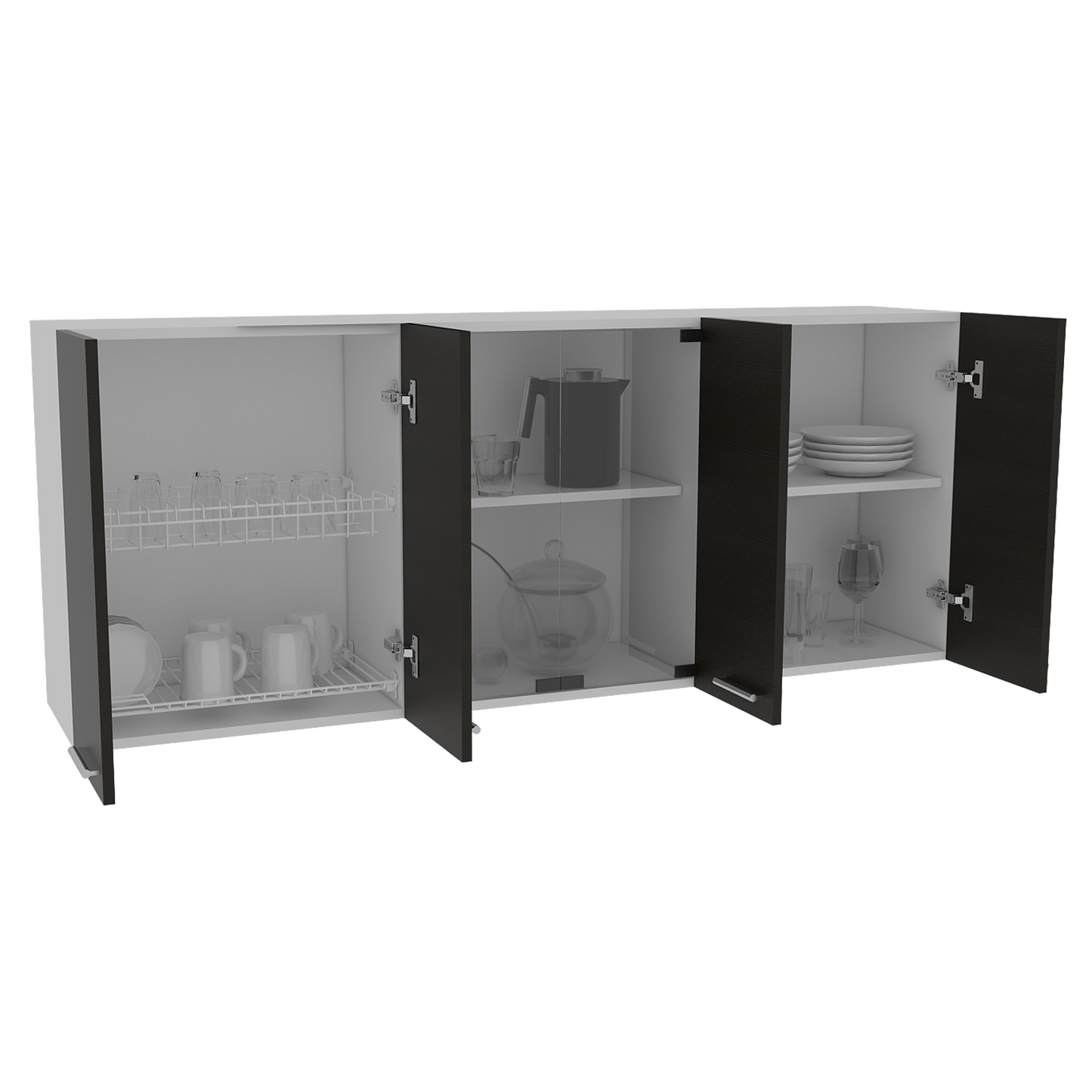 Gabinete Superior Cocina 150 Vidrio Rta Blanco + Wengue