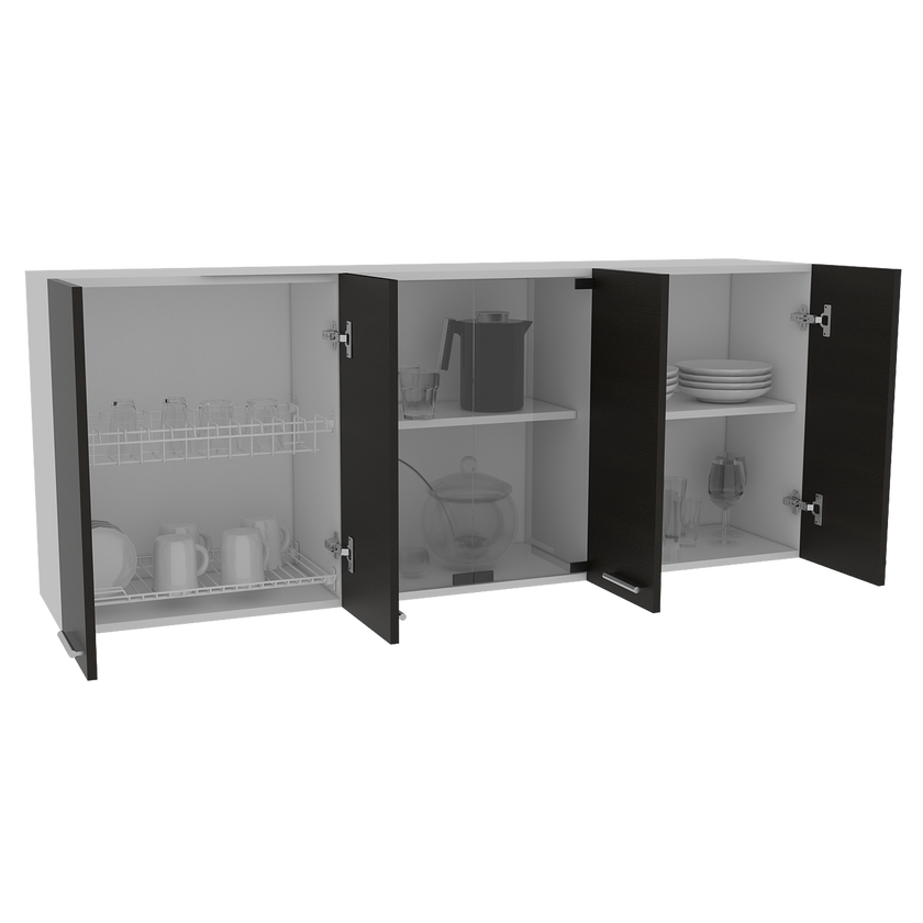 Gabinete Superior Cocina 150 Vidrio Rta Blanco + Wengue