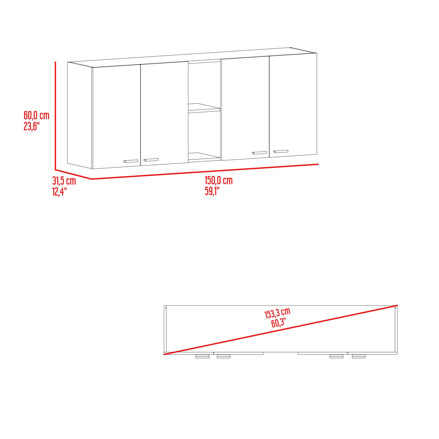 Gabinete Superior 150 Portofino 60X150X31 Rta Wengue