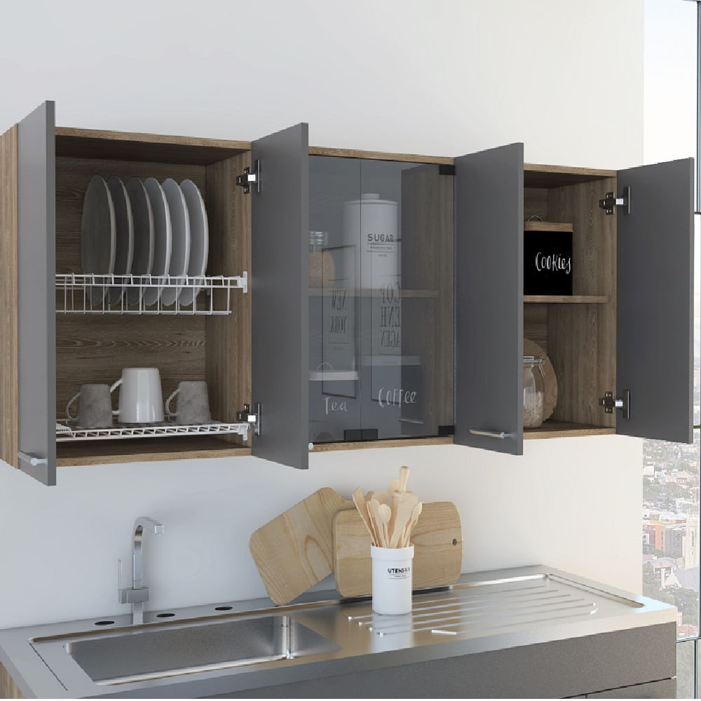 Gabinete Superior Cocina 150 Vidrio Rta Miel + Plomo