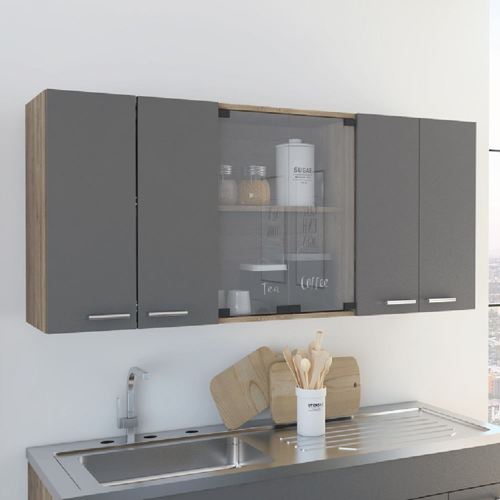 Gabinete Superior Cocina 150 Vidrio Rta Miel + Plomo