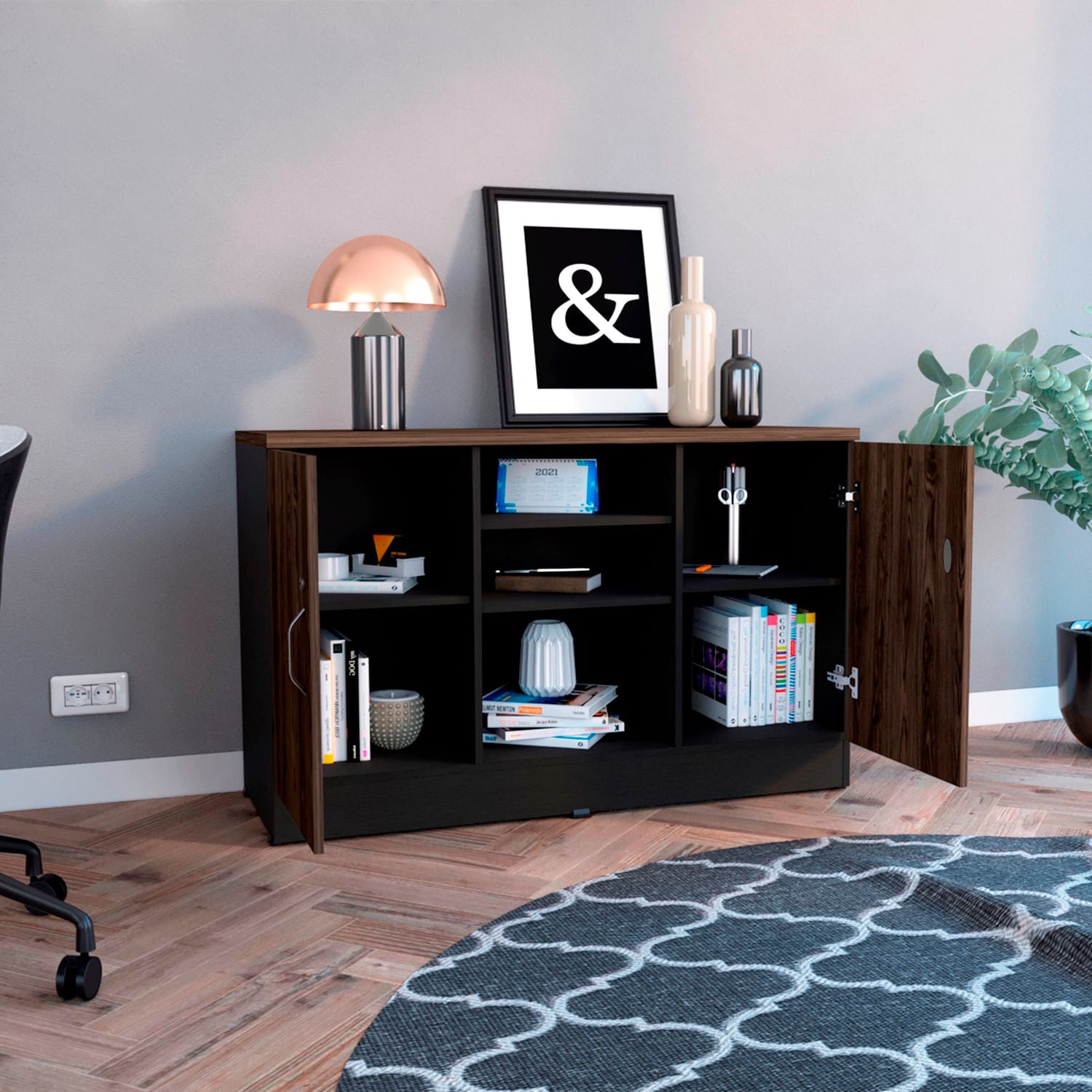 Gabinete Home Office 2 Puertas Rta Milan Wengue