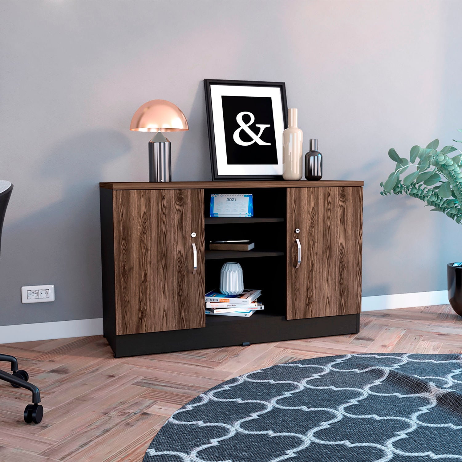 Gabinete Home Office 2 Puertas Rta Milan Wengue