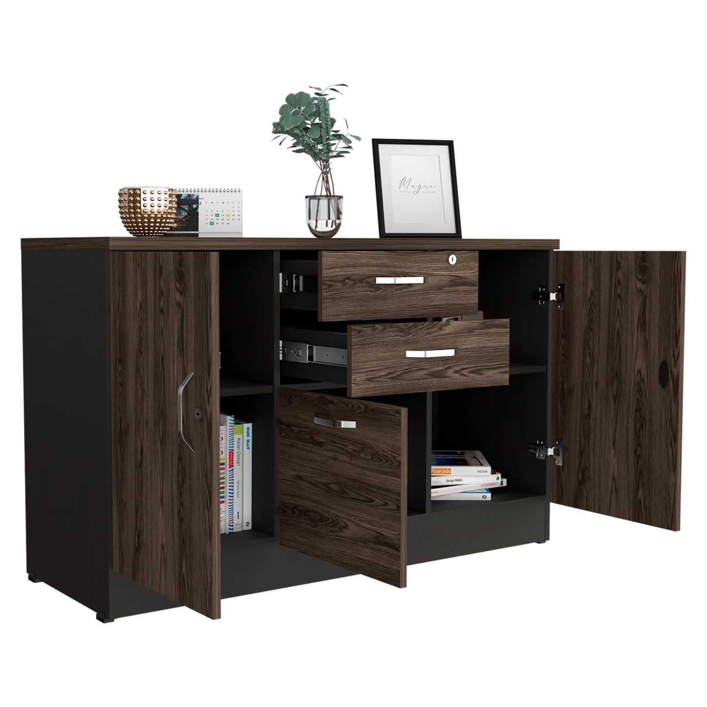 Gabinete Home Office 2 Cajones 3 Puerta Rta Wengue Milan
