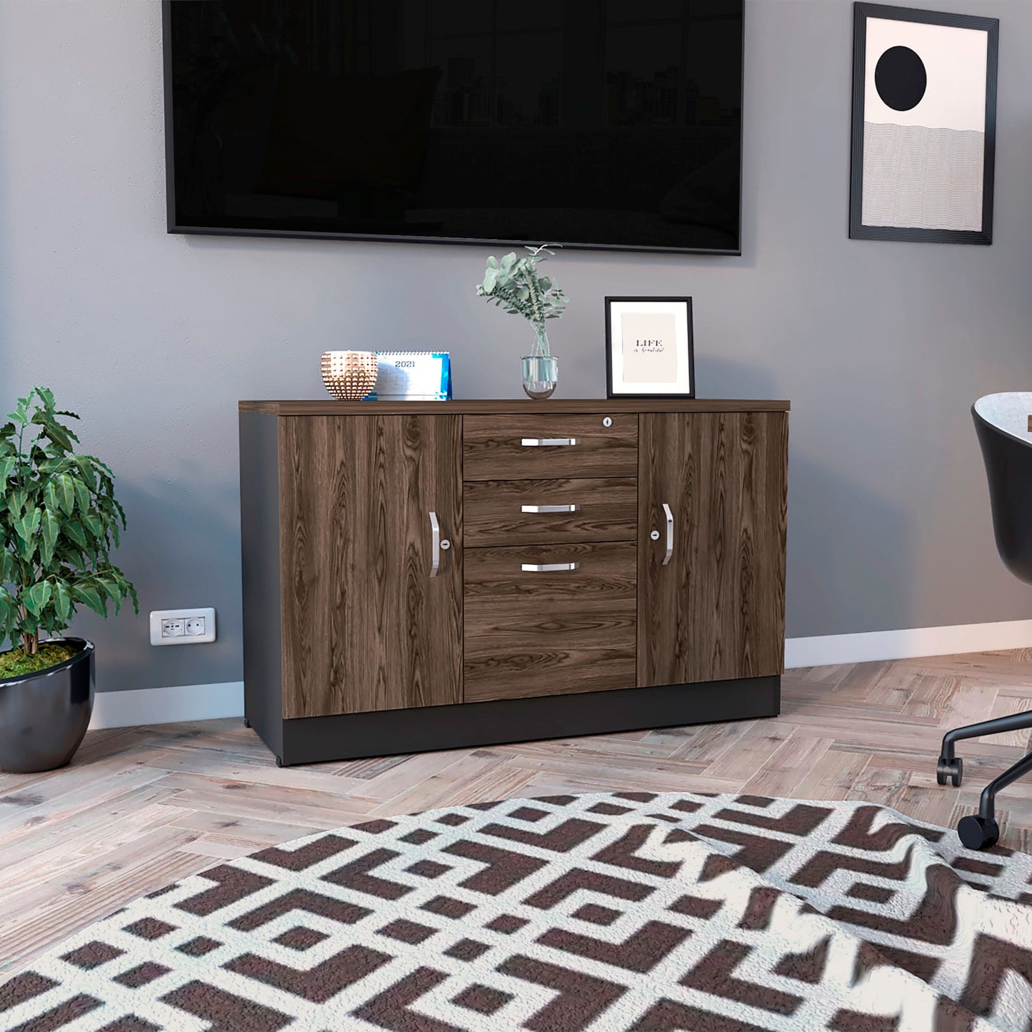 Gabinete Home Office 2 Cajones 3 Puerta Rta Wengue Milan