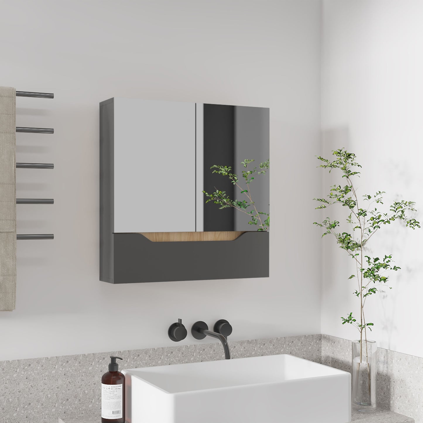 Gabinete De Baño Laurent 62X60 Rta Plomo Fresno
