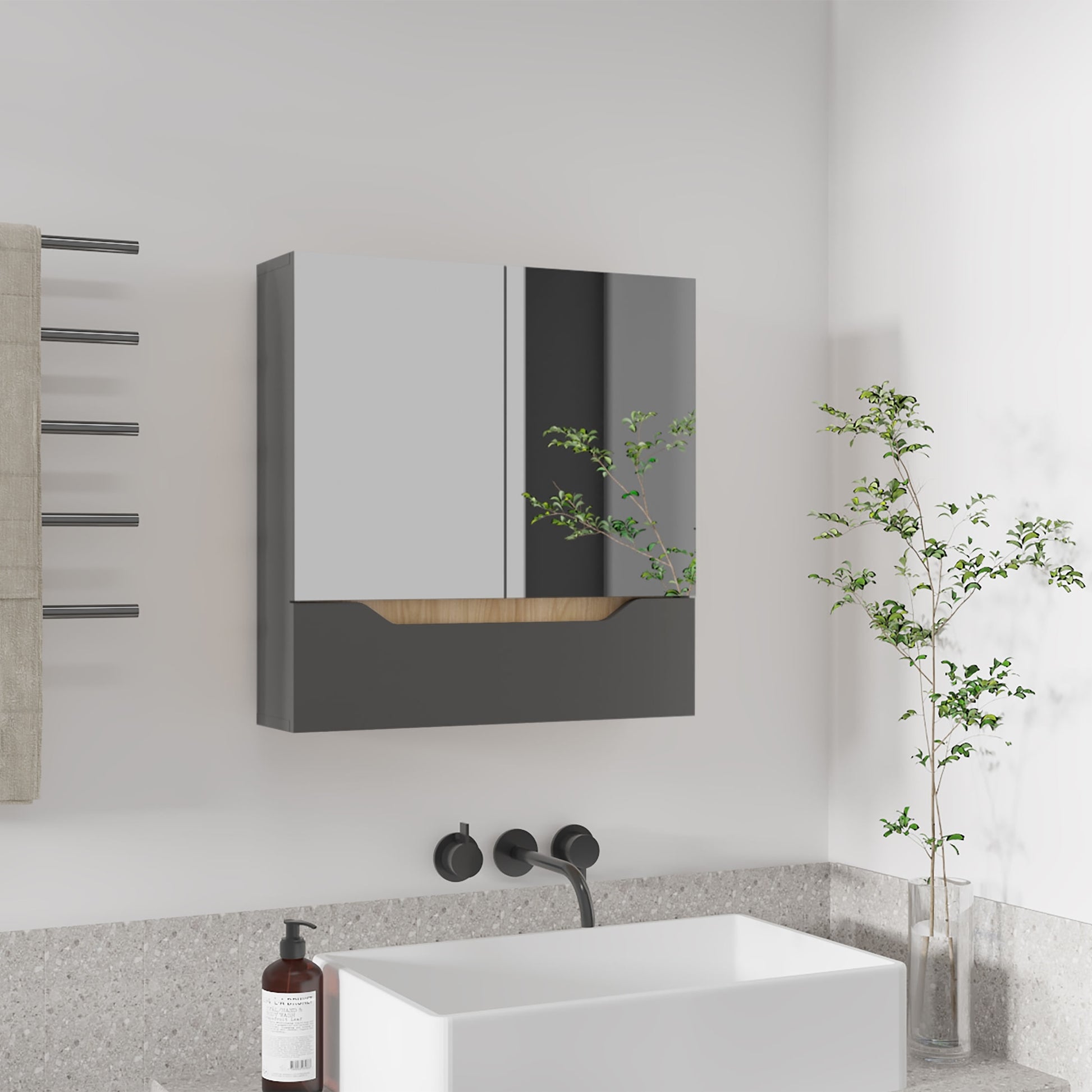 Gabinete De Baño Laurent 62X60 Rta Plomo Fresno