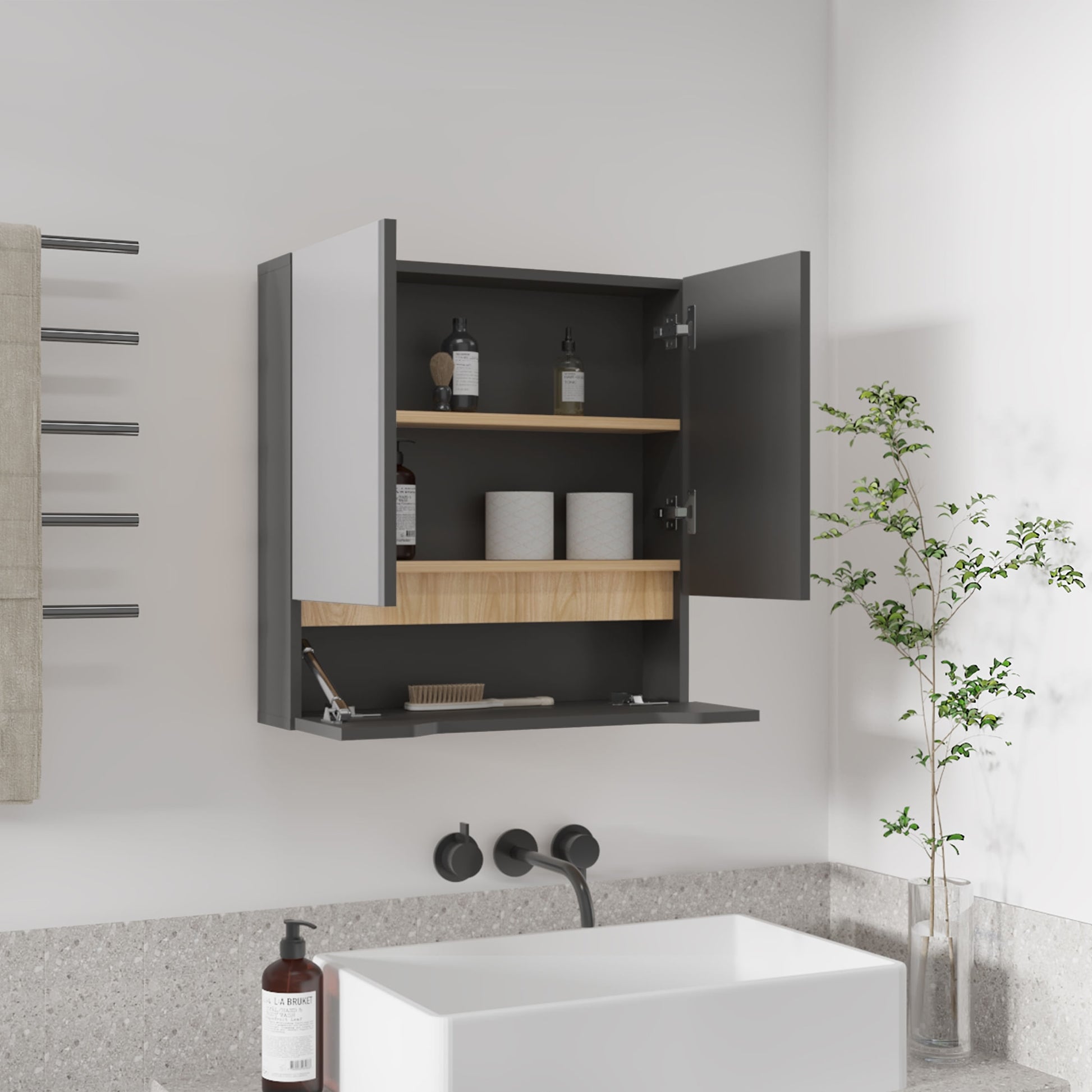 Gabinete De Baño Laurent 62X60 Rta Plomo Fresno