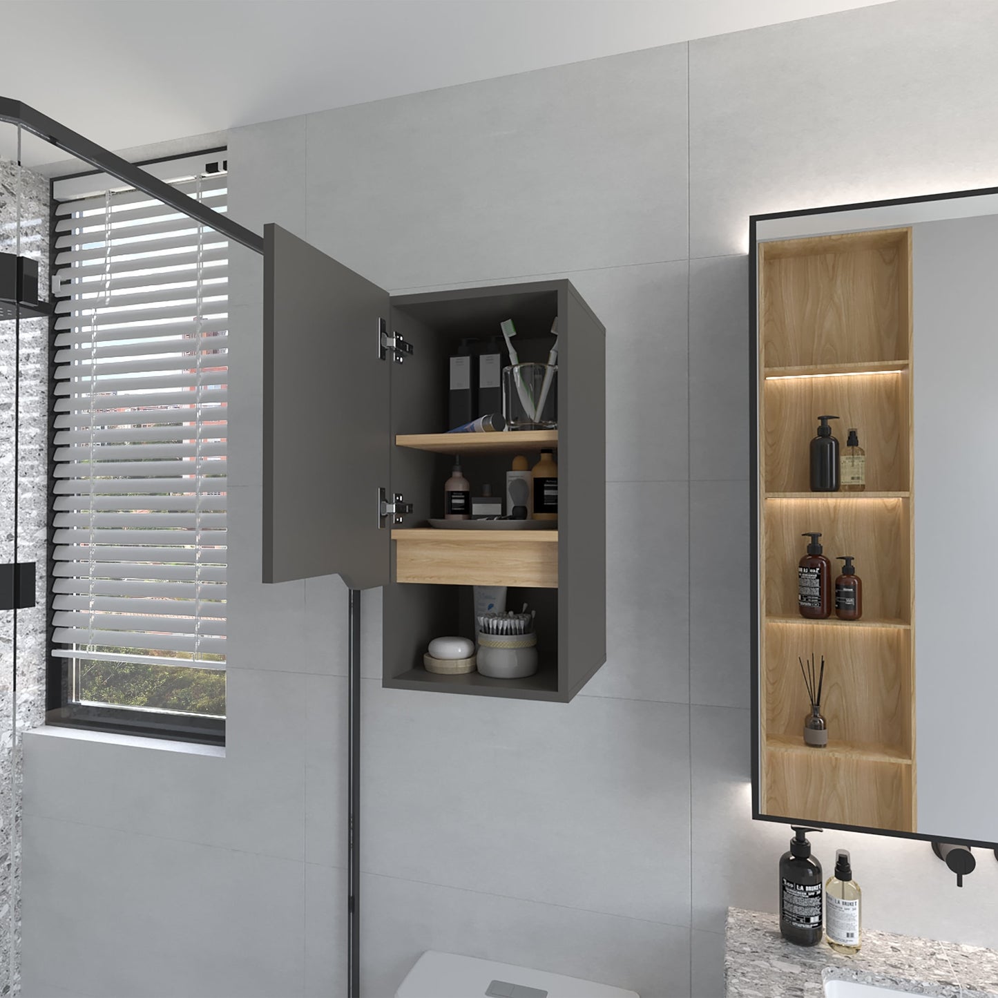 Armario Colgante De Baño Laurent 62X30 Rta Plomo Fresno