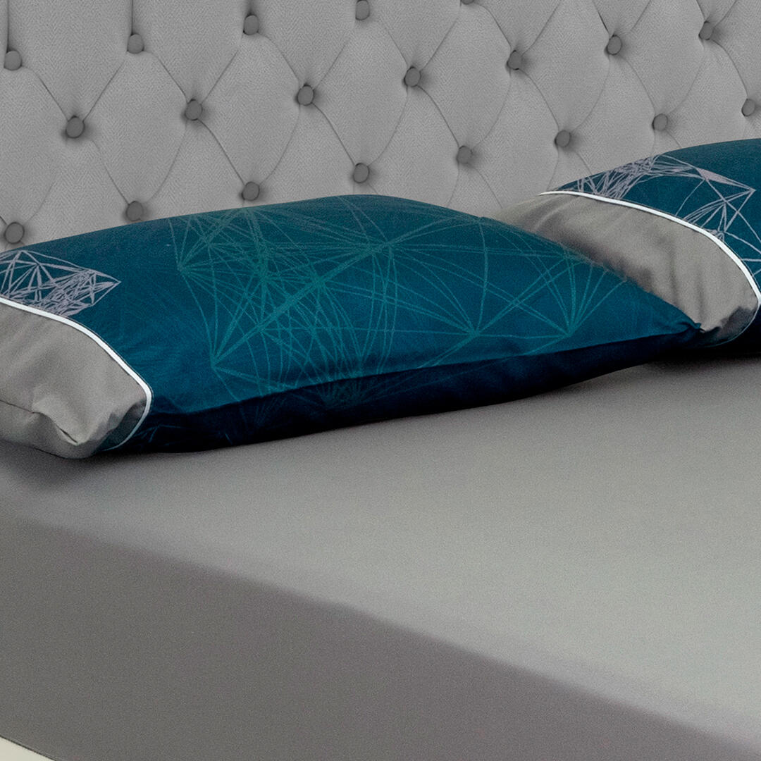 Sabana Ajustable Linea Barcelona Fondo Gris, Fundas Azules Estampadas Suave