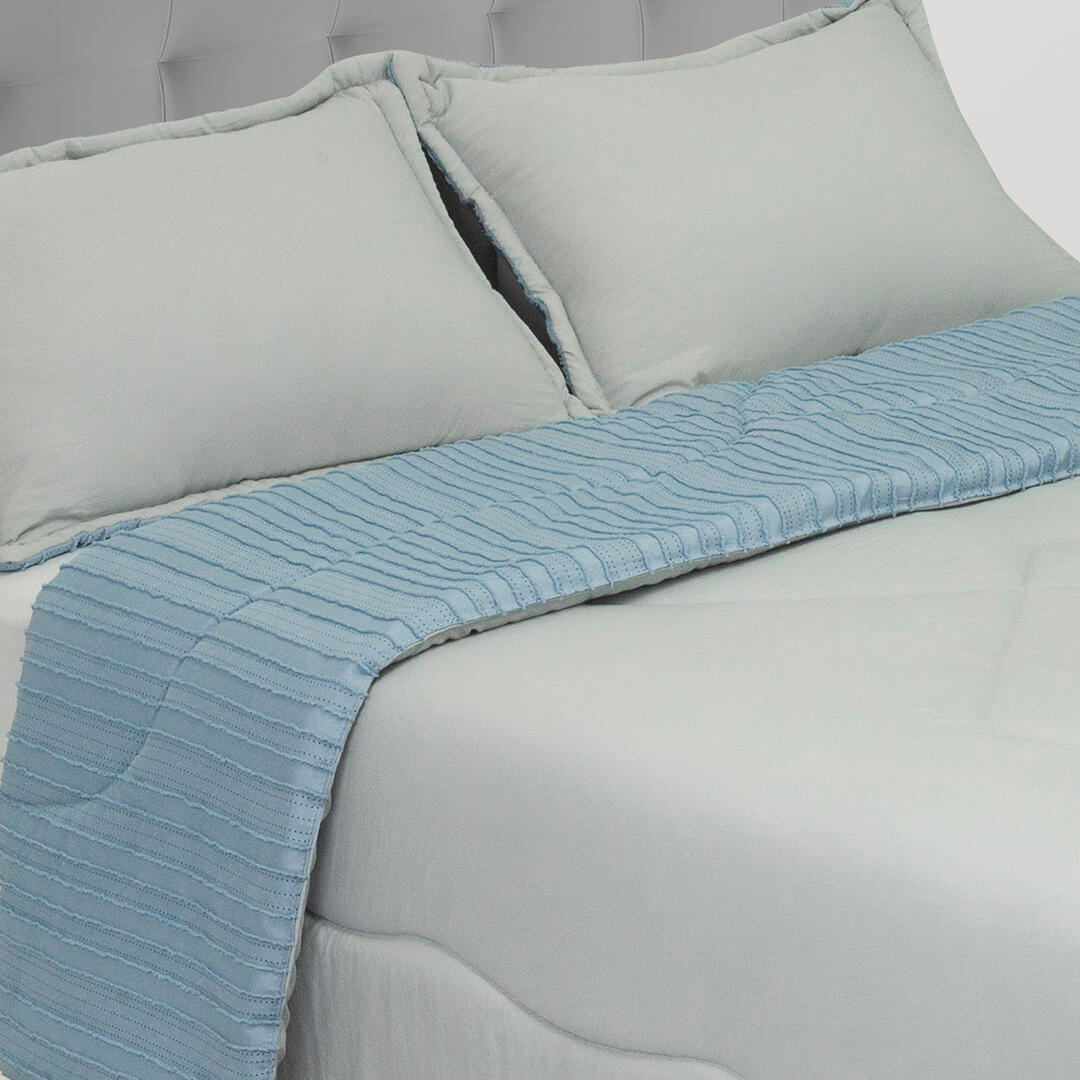 Cubrelecho Acolchado Gales Gris Con Azul