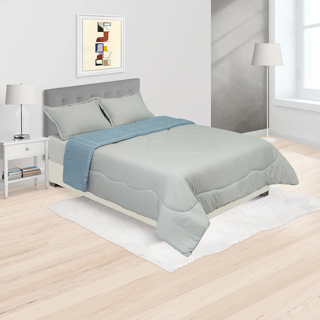 Cubrelecho Acolchado Gales Gris Con Azul