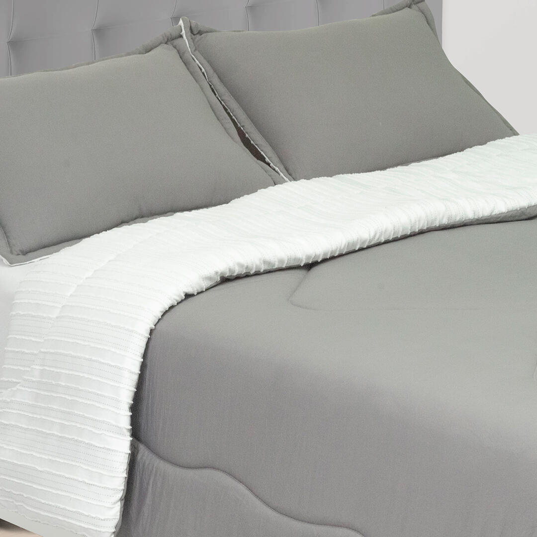 Cubrelecho Acolchado Gales Gris Oscuro Y Blanco