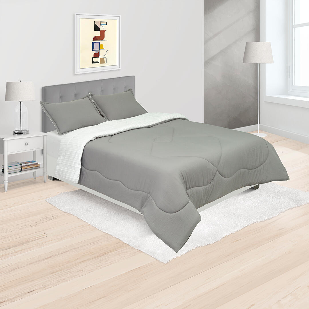 Cubrelecho Acolchado Gales Gris Oscuro Y Blanco