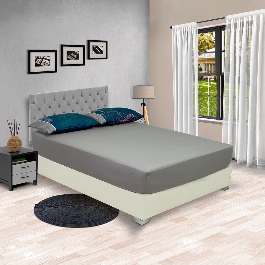 Sabana Ajustable Linea Barcelona Fondo Gris, Fundas Azules Estampadas Suave