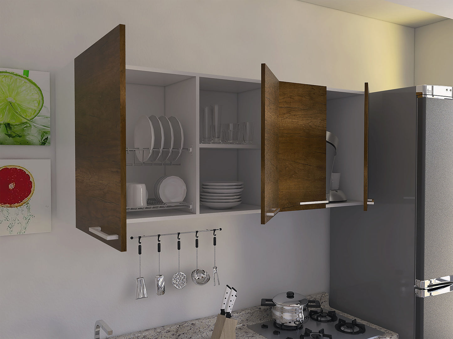Gabinete Cocina 1,50 Avon Rta Blanco-Caramelo