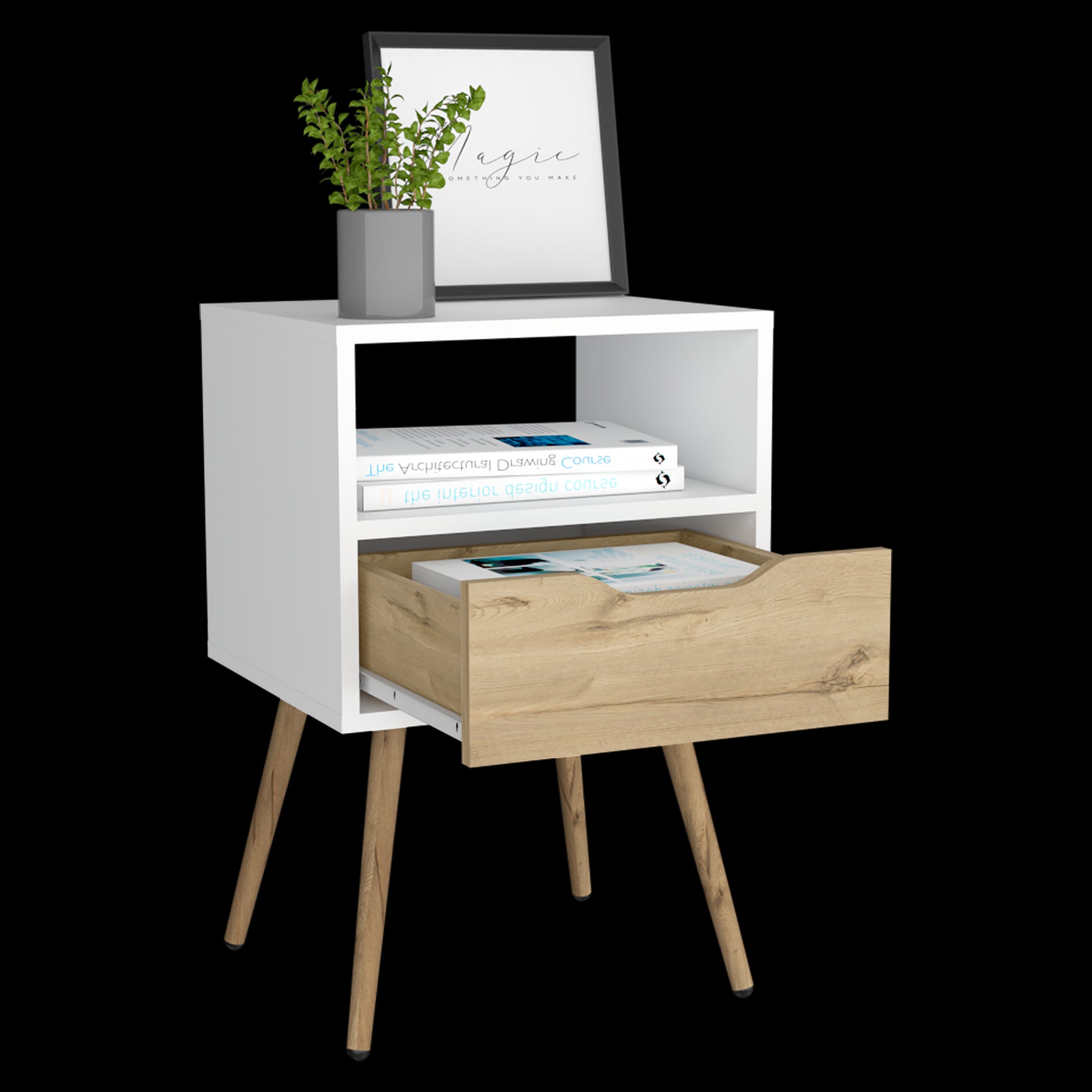 Mesa De Noche Otom Rta Blanco + Duna