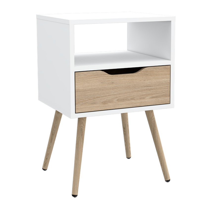 Mesa De Noche Otom Rta Blanco + Rovere