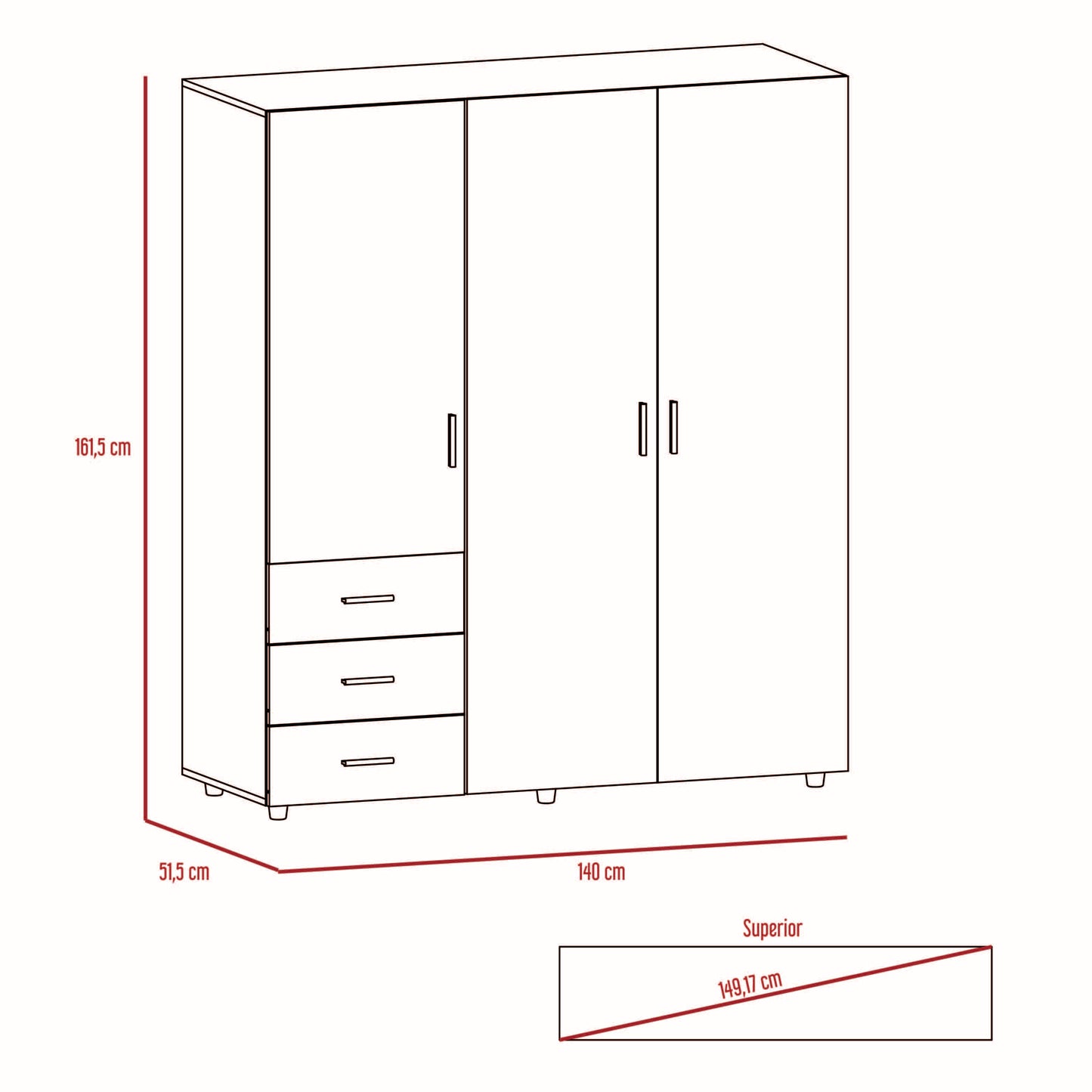 Armario Verona 161 X 140 X 51 Rta Wengue