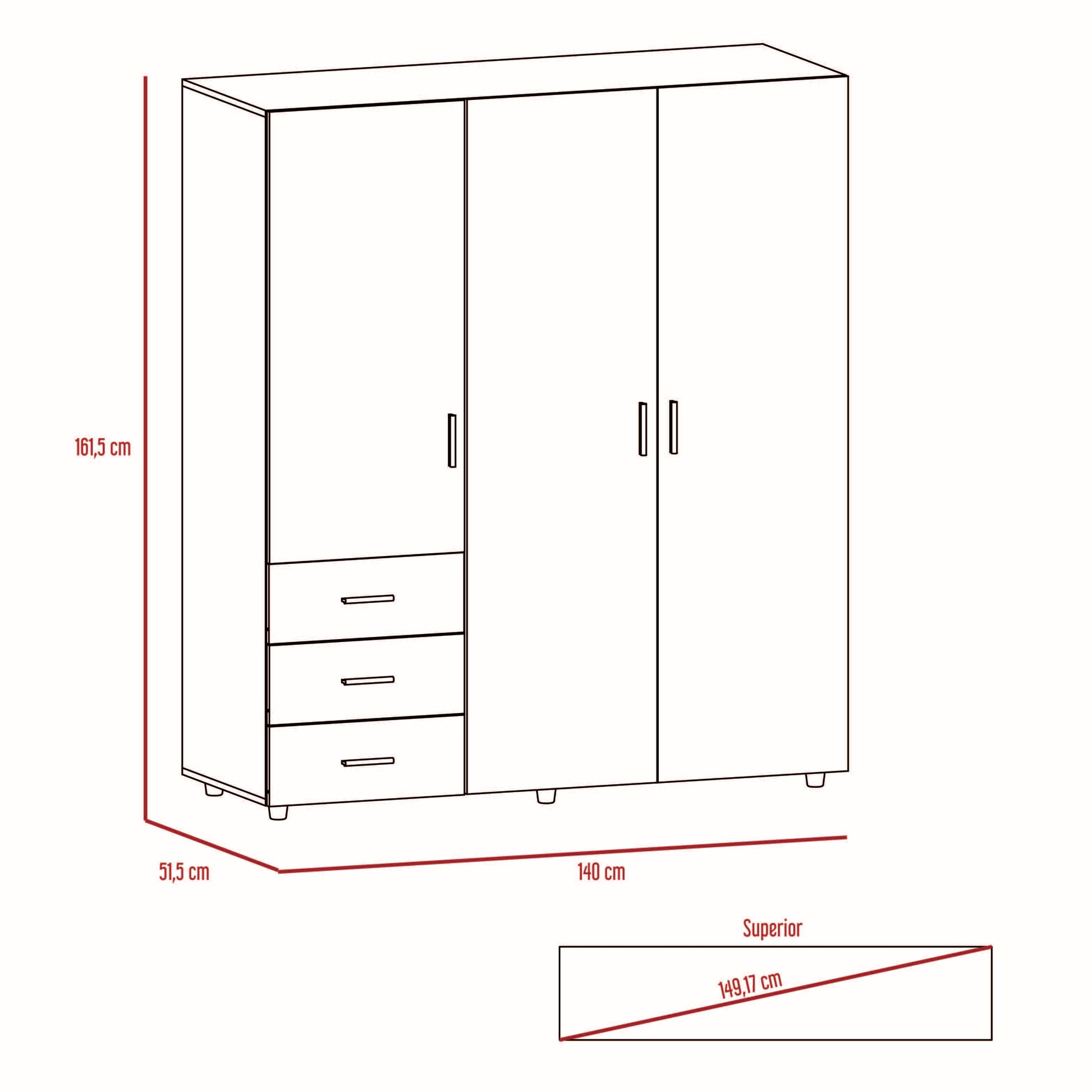 Armario Verona 161 X 140 X 51 Rta Wengue