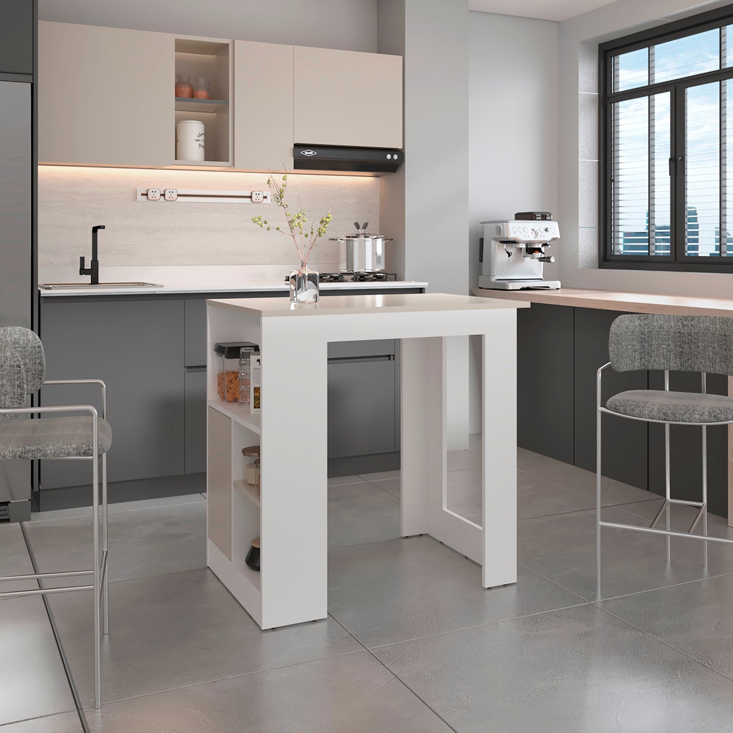 Isla De Cocina Attica 91X92X59 Rta Blanco Mqz + Capri