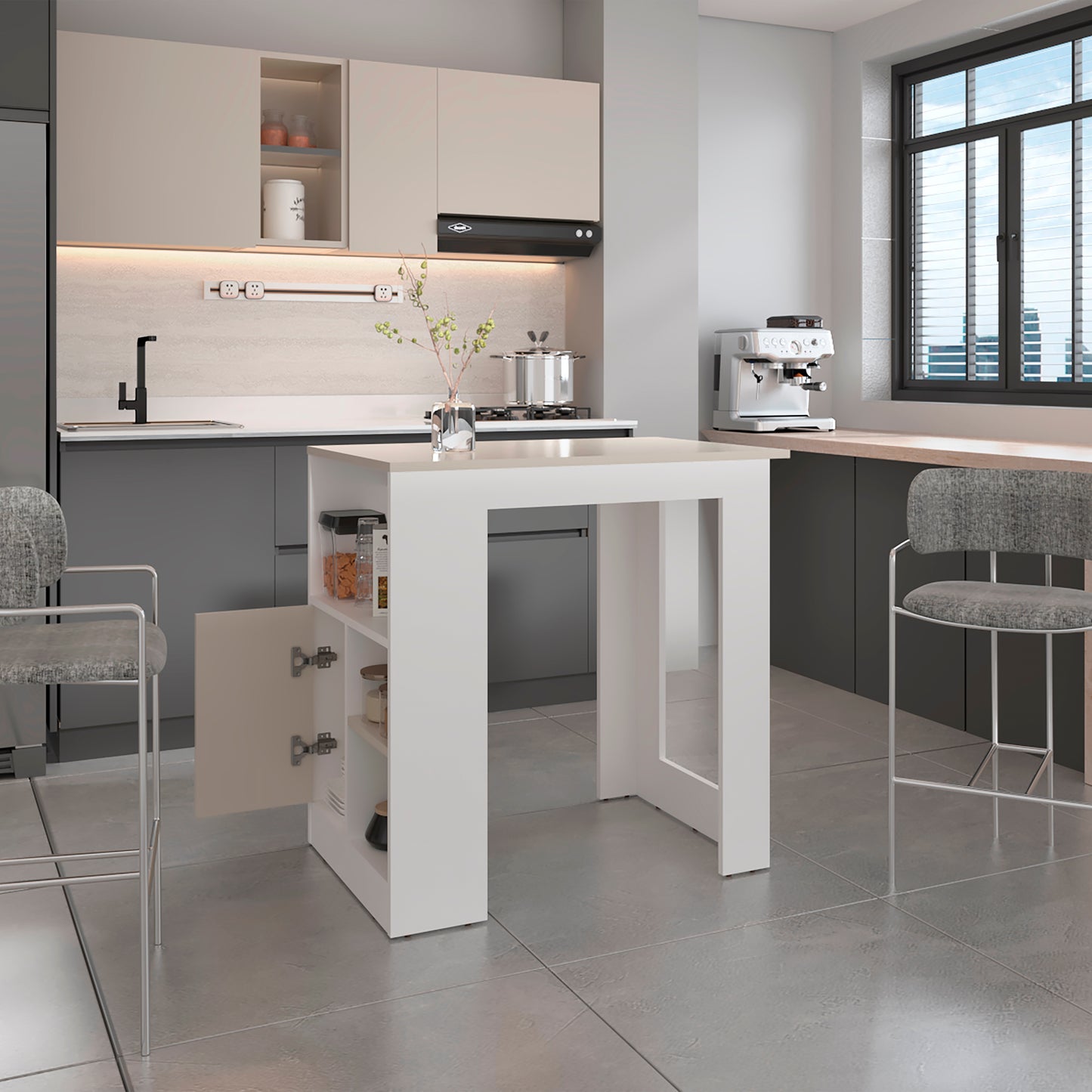 Isla De Cocina Attica 91X92X59 Rta Blanco Mqz + Capri