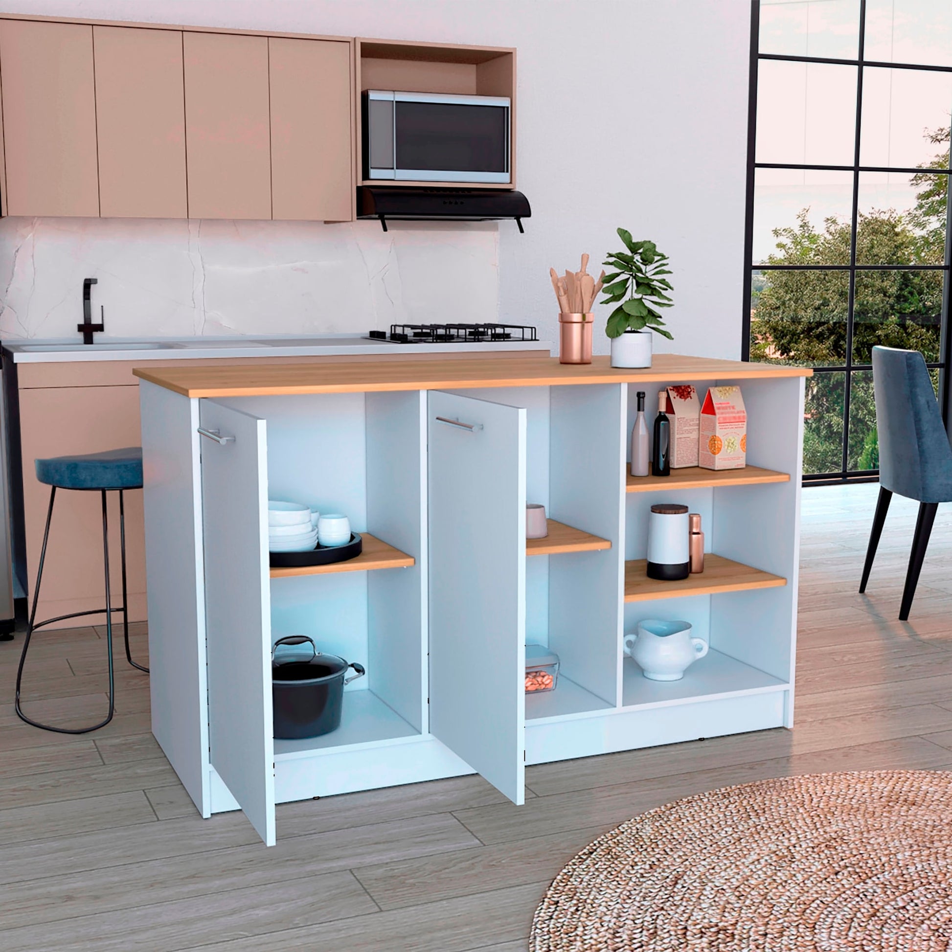 Isla De Cocina 150 Rta Ginger Blanco Fresno Eu Zf