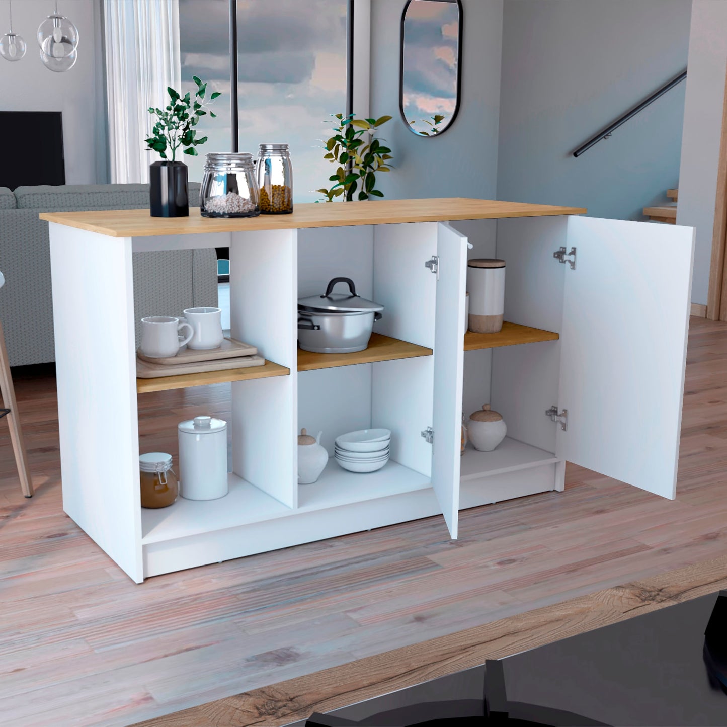 Isla De Cocina Juniper 90 X 150 Rta Blanco Macadamia