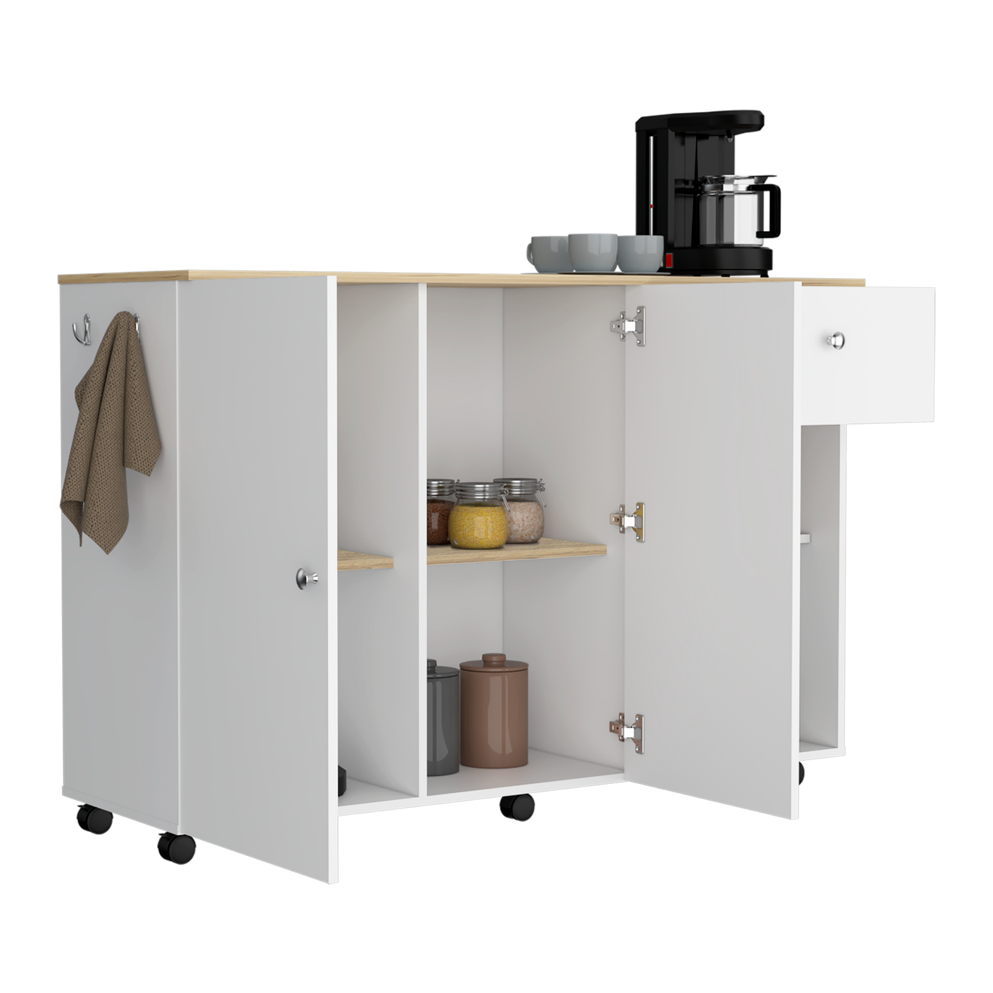 Isla De Cocina Movil 92 X 126 Rta Blanco Macadamia