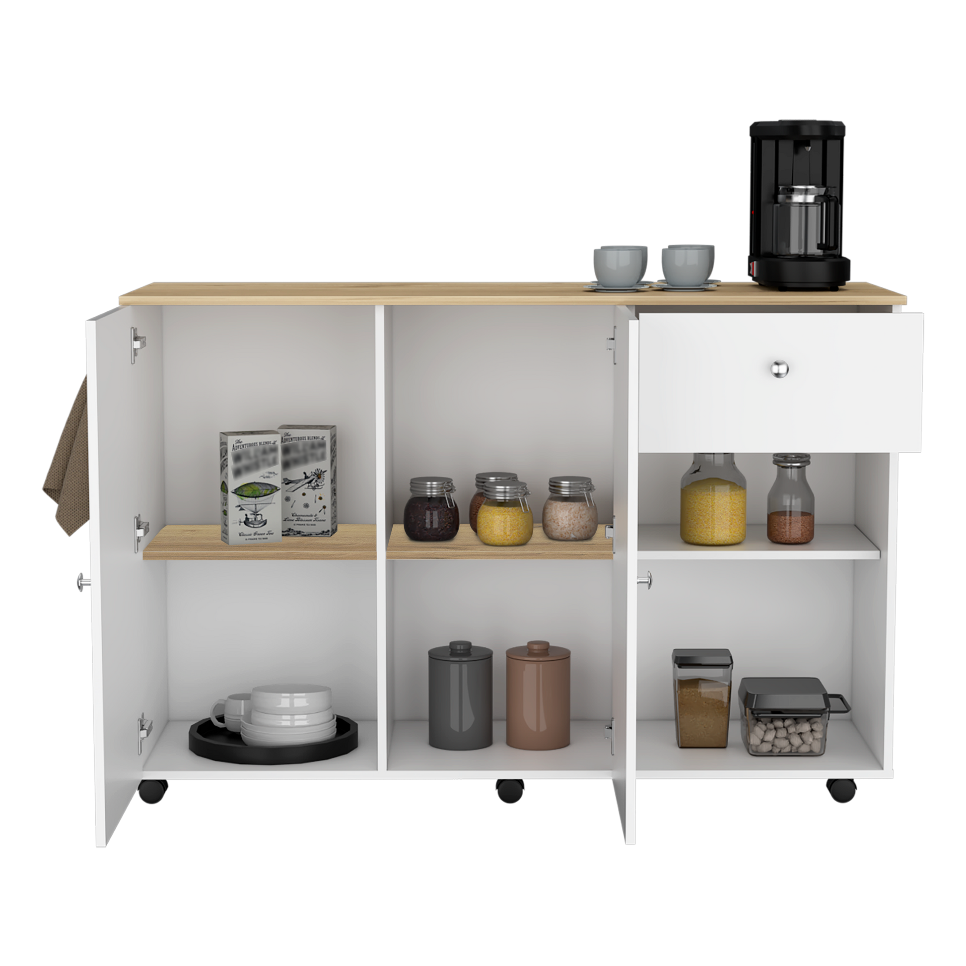 Isla De Cocina Movil 92 X 126 Rta Blanco Macadamia