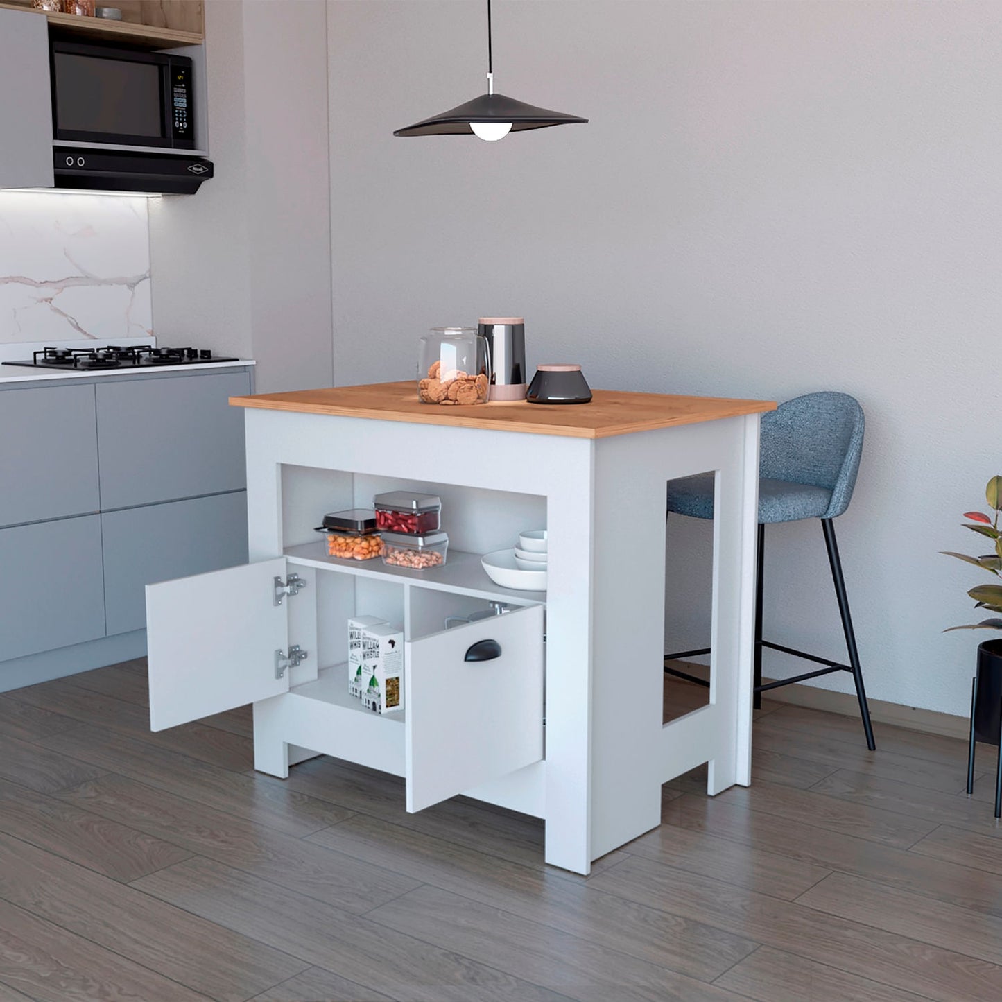 Isla De Cocina Arlet 89X103 Rta Blanco Macamia