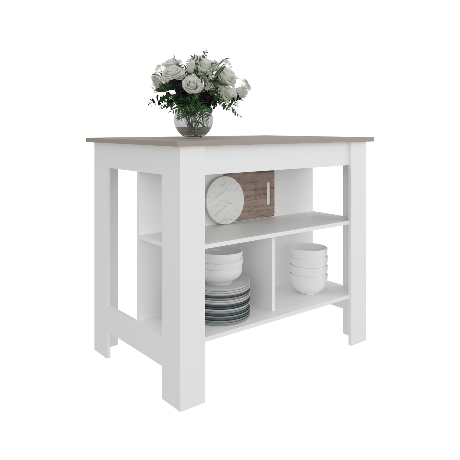 Isla De Cocina Burton 90X103X70 Rta Blanco Mqz + Taupe