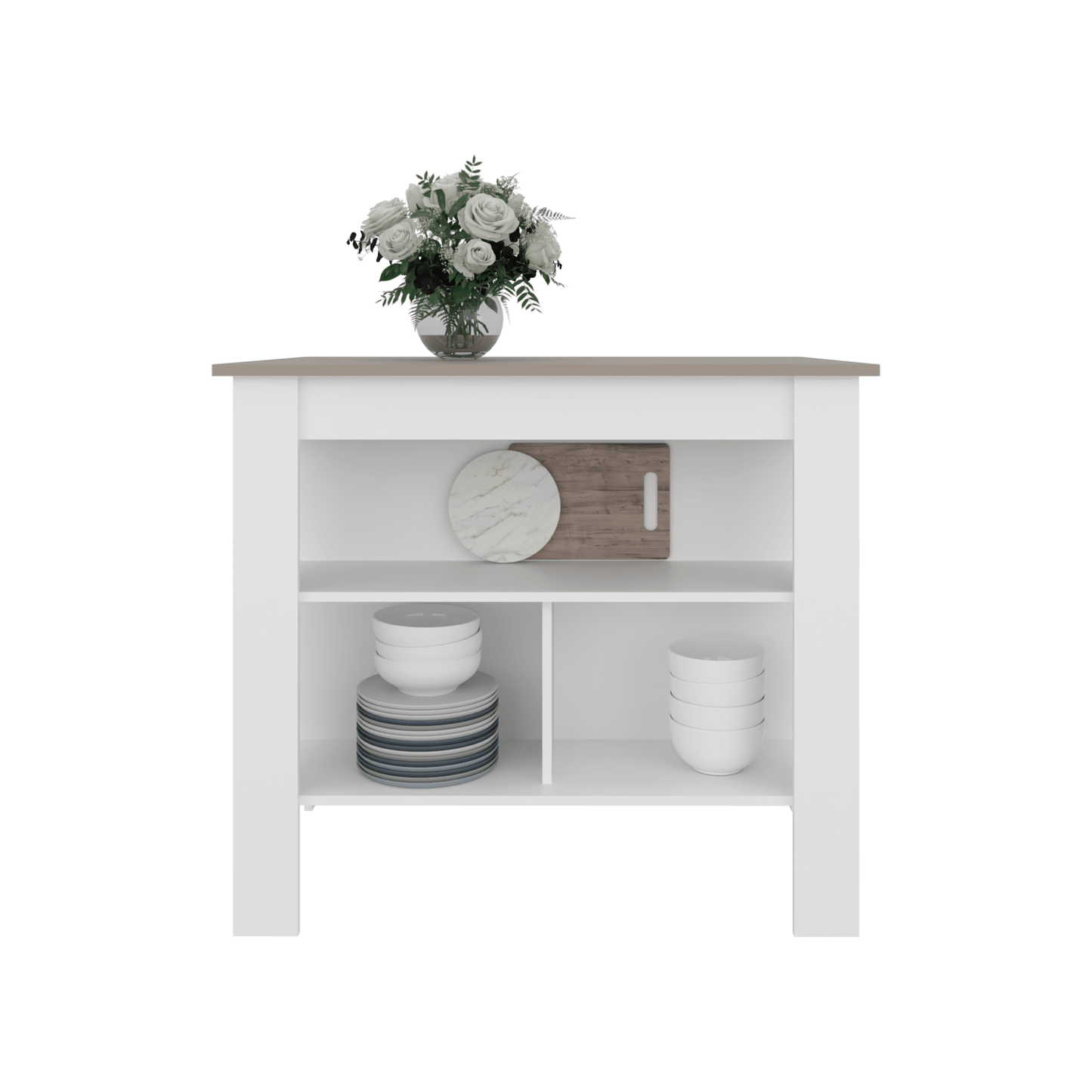 Isla De Cocina Burton 90X103X70 Rta Blanco Mqz + Taupe