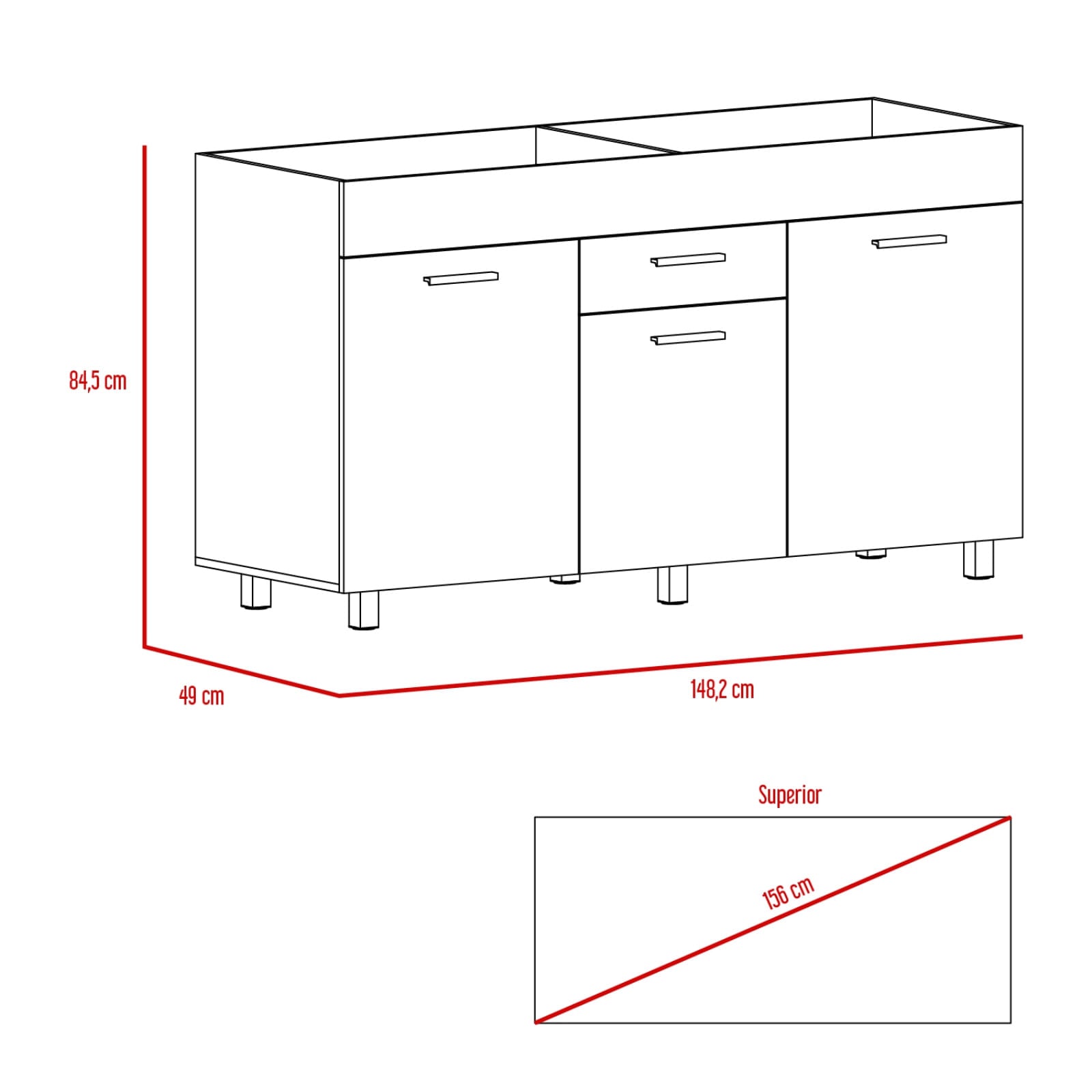 Mueble Inferior Cocina 150 Sicilia Rta Blanco + Macadamia