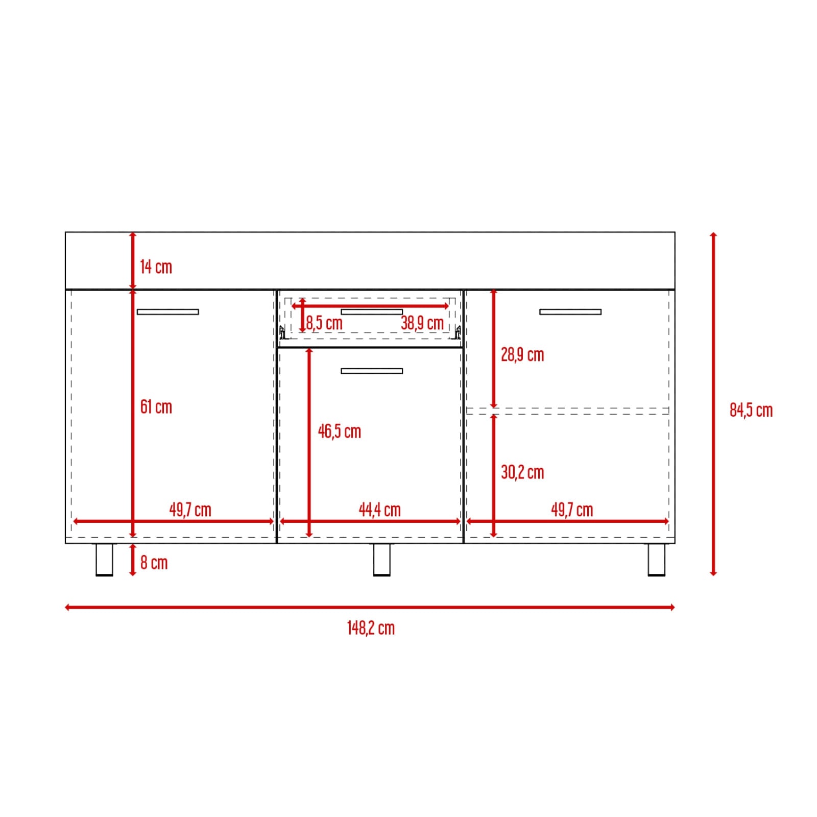 Mueble Inferior Cocina 150 Sicilia Rta Blanco + Macadamia