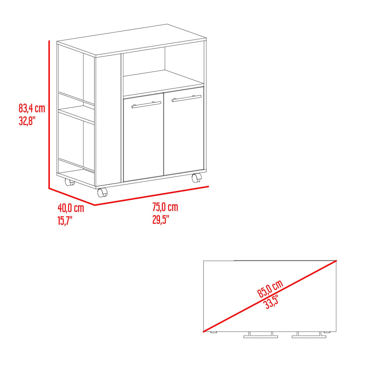 Mueble Auxliar De Cocina Portable Eldon 83X75X40 Rta Wengue Bardolino