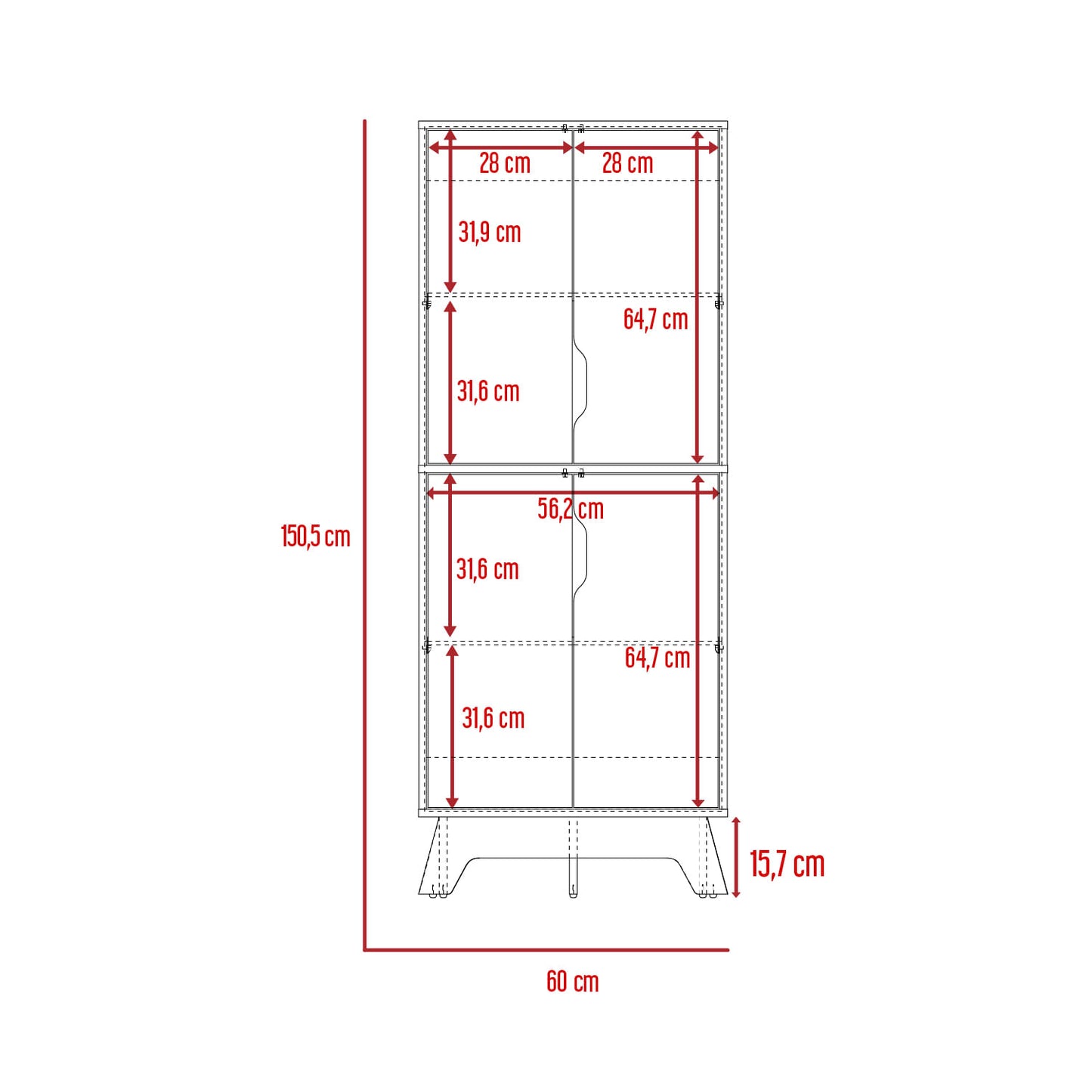 Alacena De Cocina Bi Color 4P 150 X 60 Rta Blanco Duna
