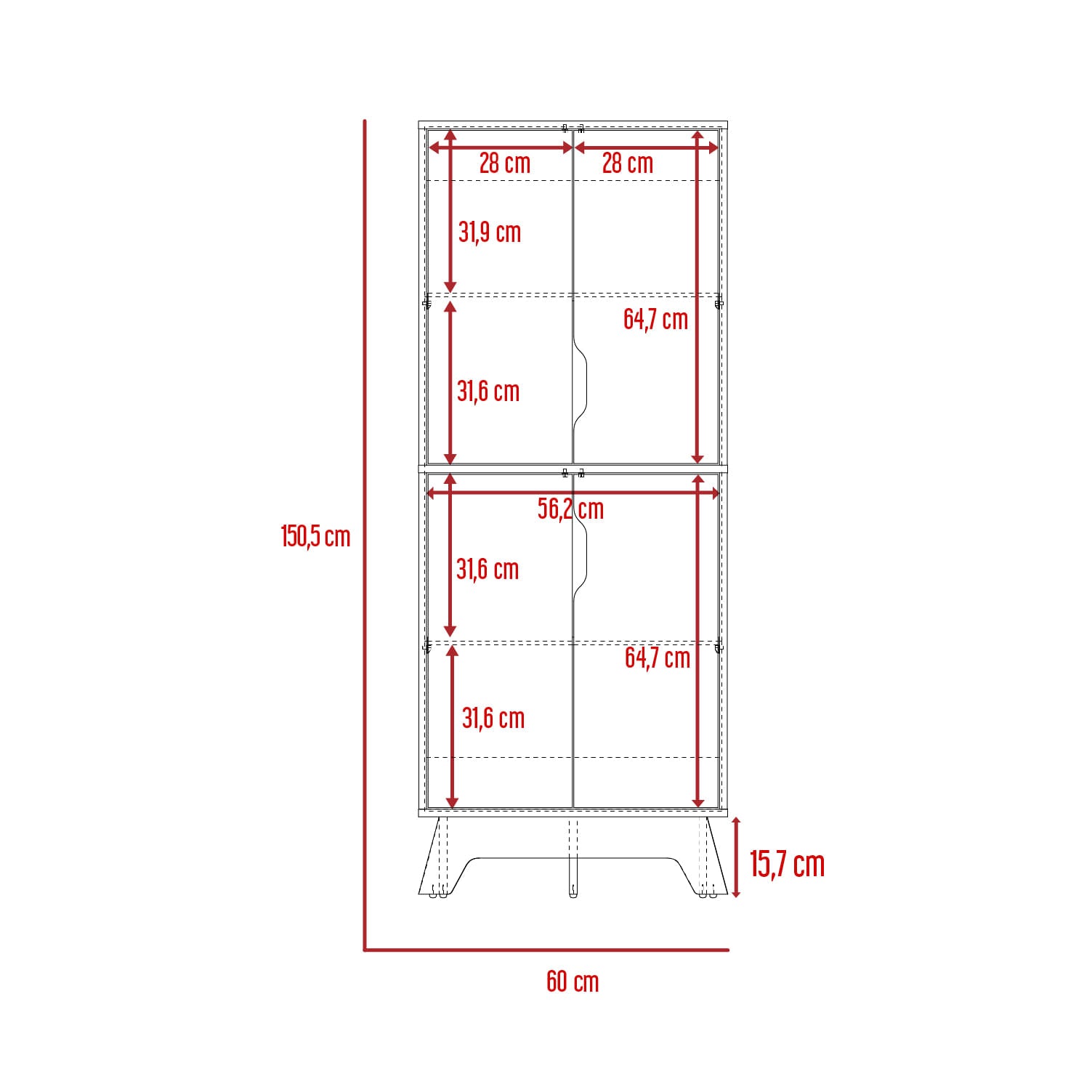 Alacena De Cocina Bi Color 4P 150 X 60 Rta Blanco Duna