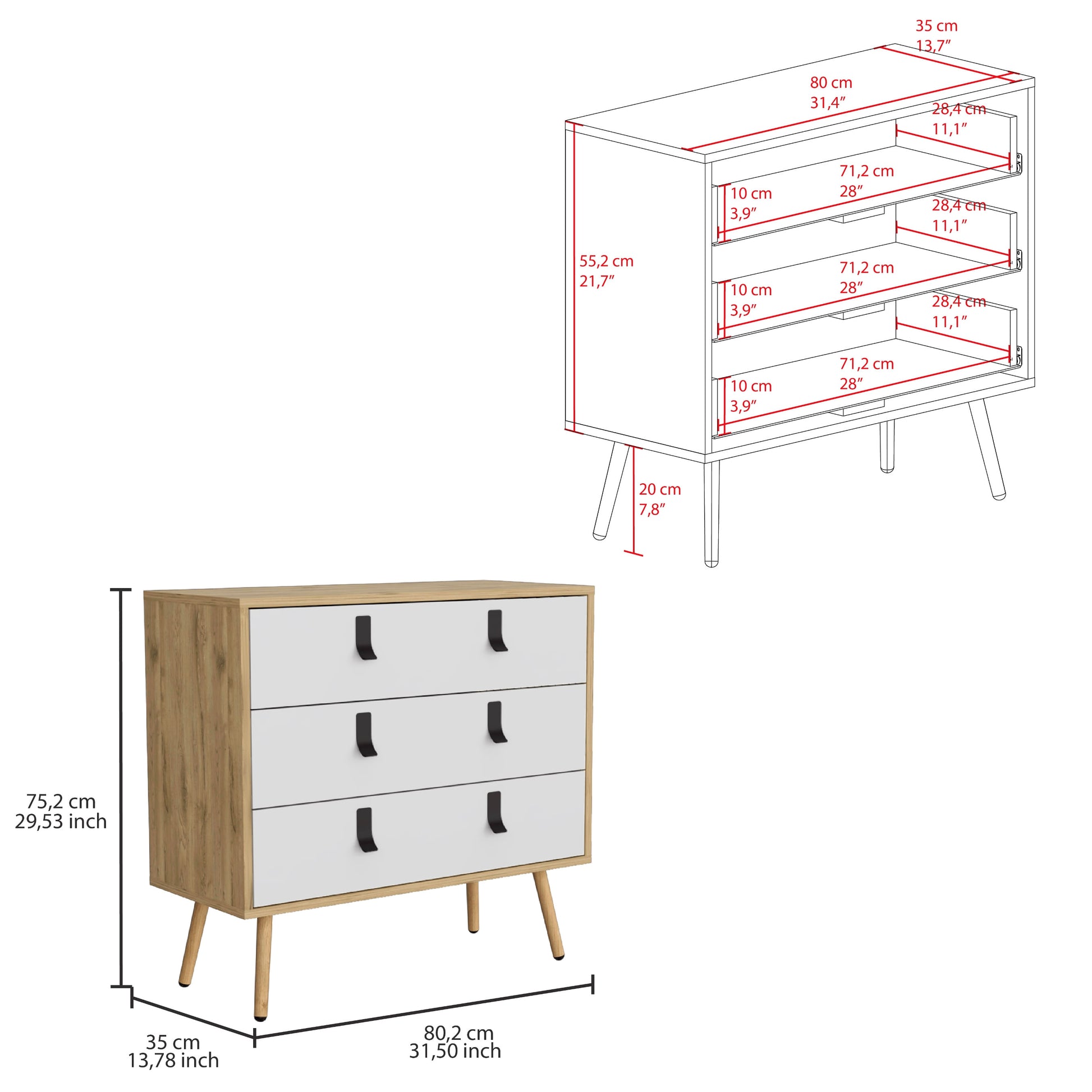Cajonera Huna 3 Cajones Rta Macadamia Blanco