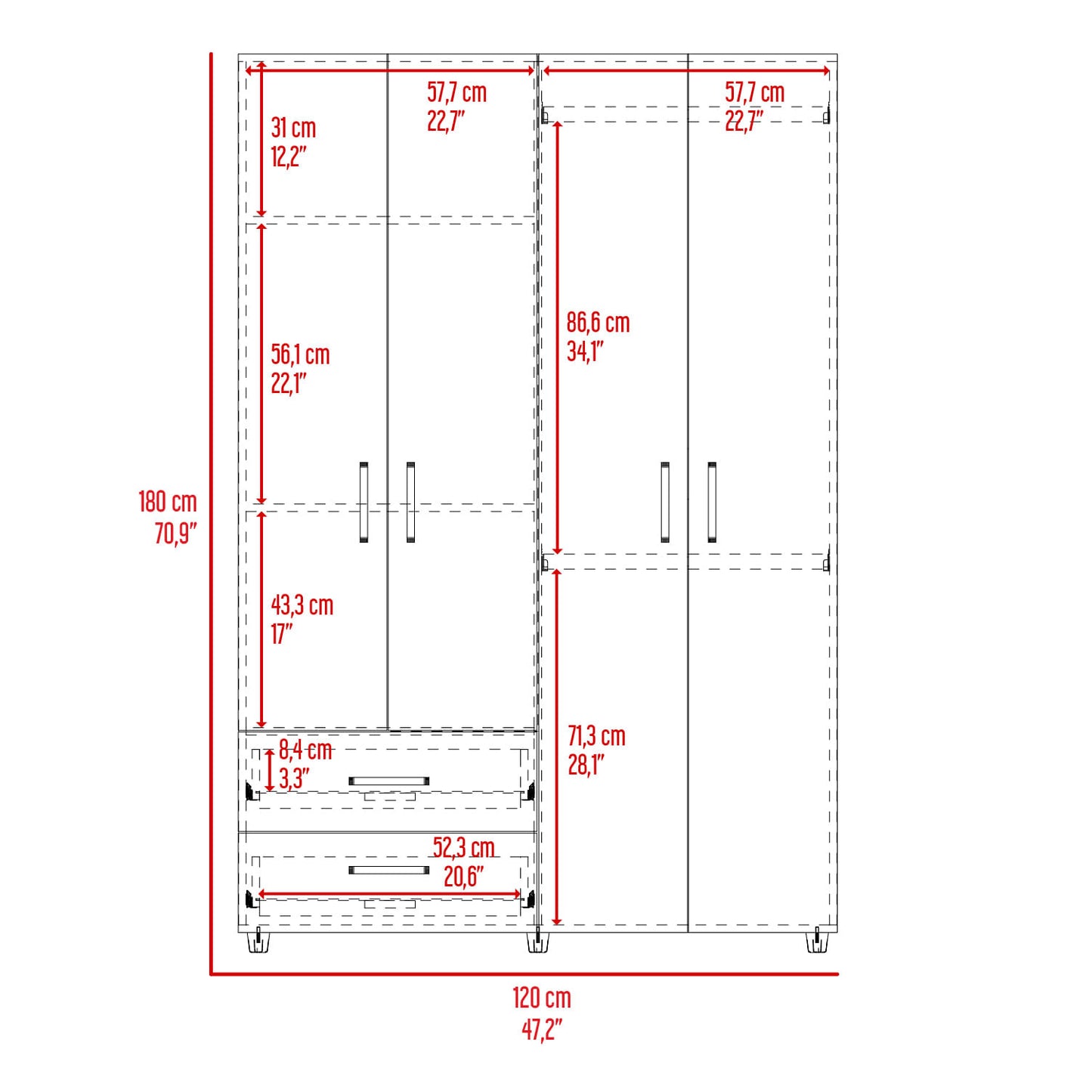 Closet Ankora Basic 180X120X47 Rta Fresno Eu Wengue