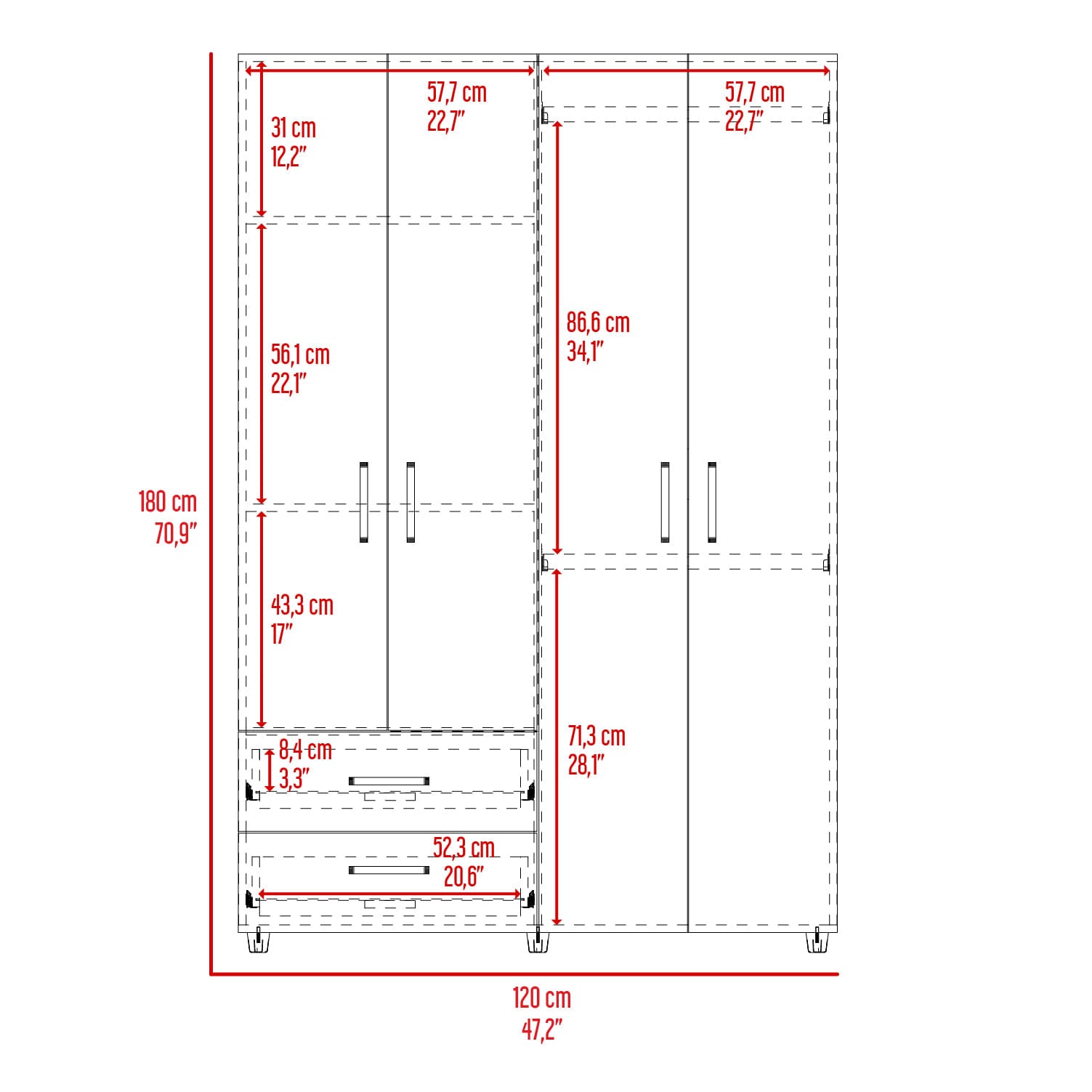 Closet Ankora Basic 180X120X47 Rta Fresno Eu Wengue